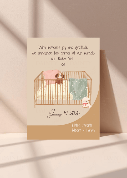 Baby crib | Birth announcement Editable Digital Invitation Template | Canva Invitation | Printable & WhatsApp Invite | Instant Download
