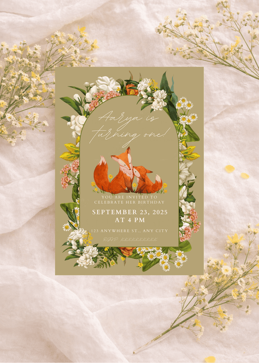 Baby fox | Birthday Party Editable Digital Invitation Template | Canva Invitation | Printable & WhatsApp Invite | Instant Download