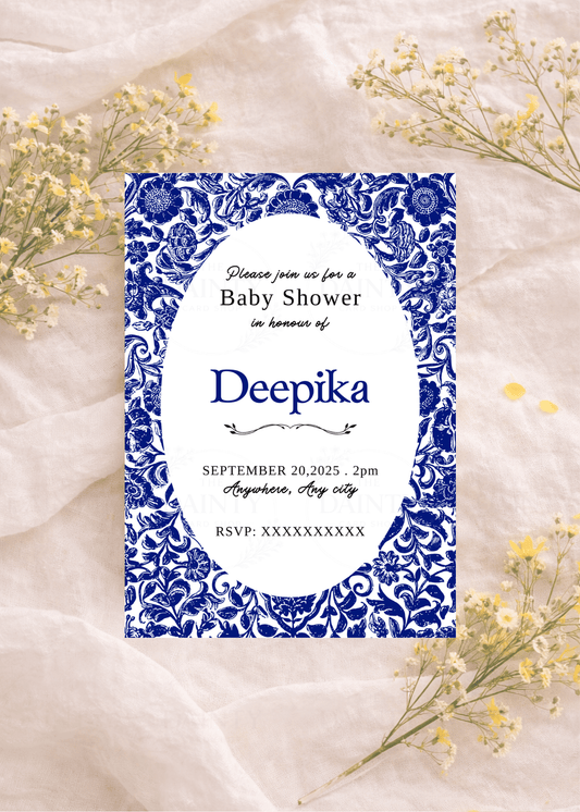 Dainty blue | Baby shower Editable Digital Invitation Template | Canva Invitation | Printable & WhatsApp Invite | Instant Download