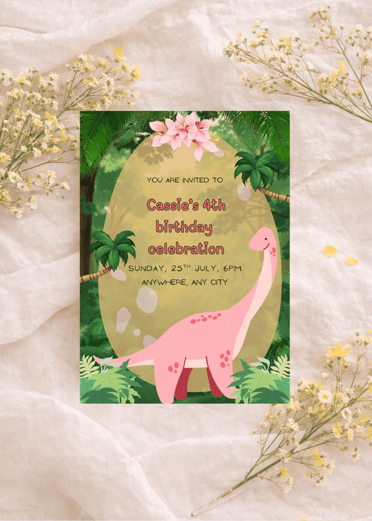 Dino girl | Birthday party Editable Digital Invitation Template | Canva Invitation | Printable & WhatsApp Invite | Instant Download