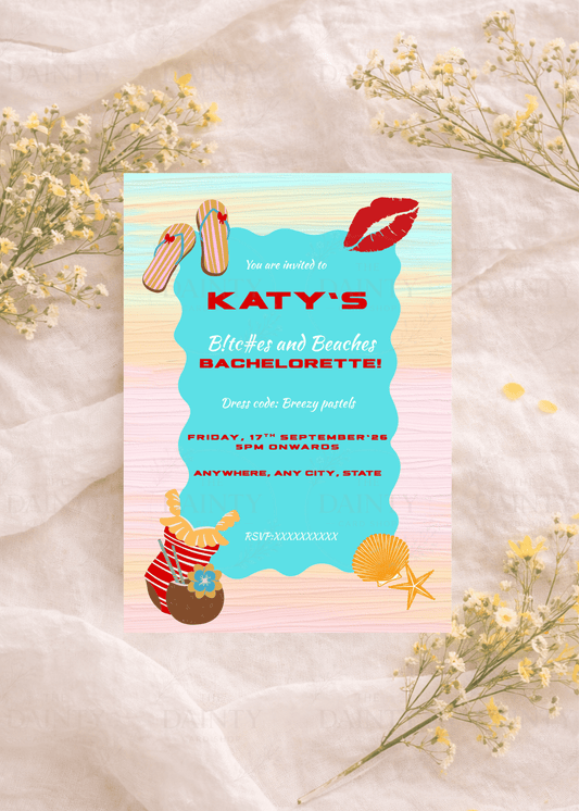Beach bum | Bachelorette party Editable Digital Invitation Template | Canva Invitation | Printable & WhatsApp Invite | Instant Download