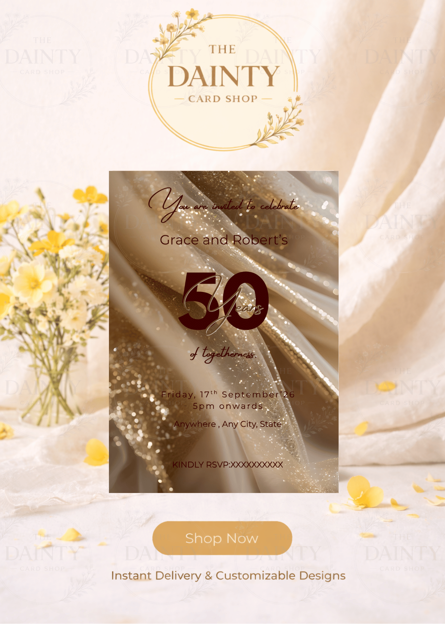 Glorious 50 | Wedding anniversary party Invitation Template | Canva Invitation | Printable & WhatsApp Invite | Instant Download