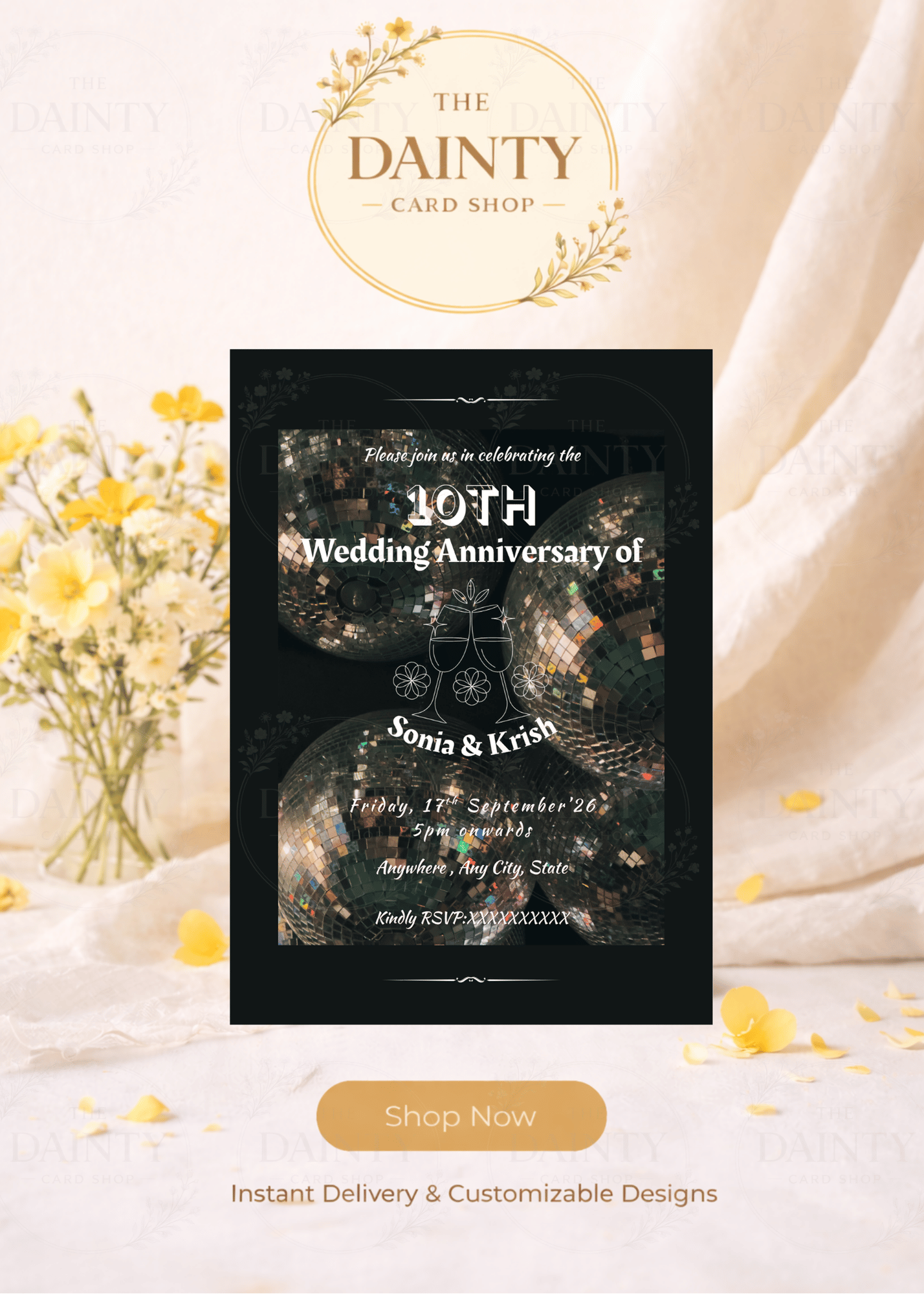 Disco days | Wedding anniversary party Invitation Template | Canva Invitation | Printable & WhatsApp Invite | Instant Download