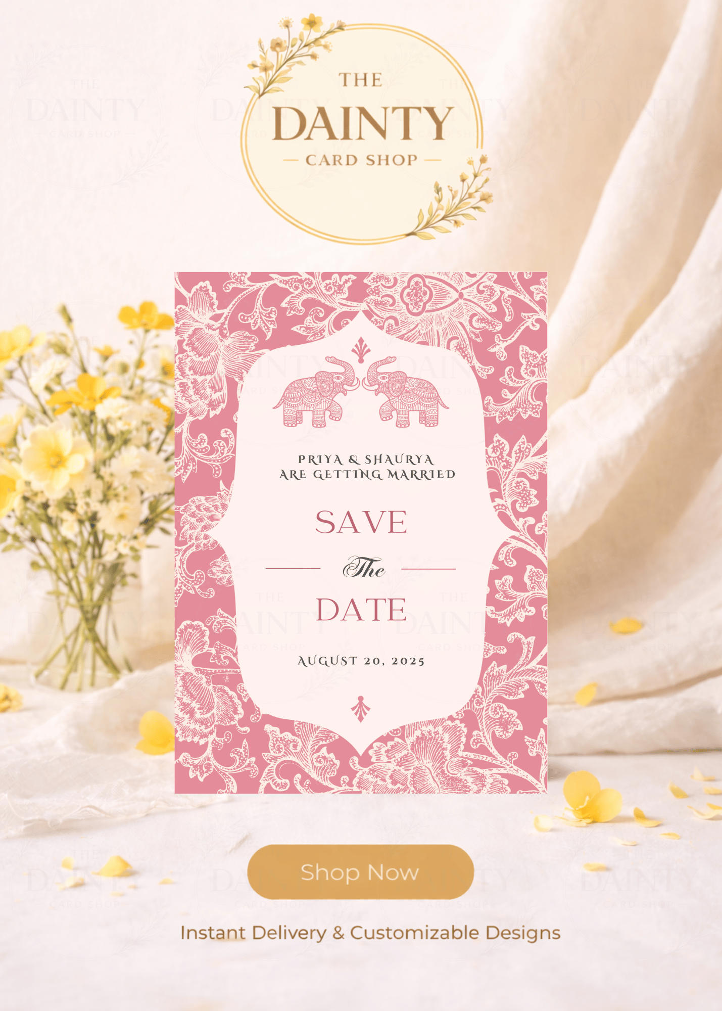 Pink ellie | Save the date Editable Digital Invitation Template | Canva Invitation | Printable & WhatsApp Invite | Instant Download