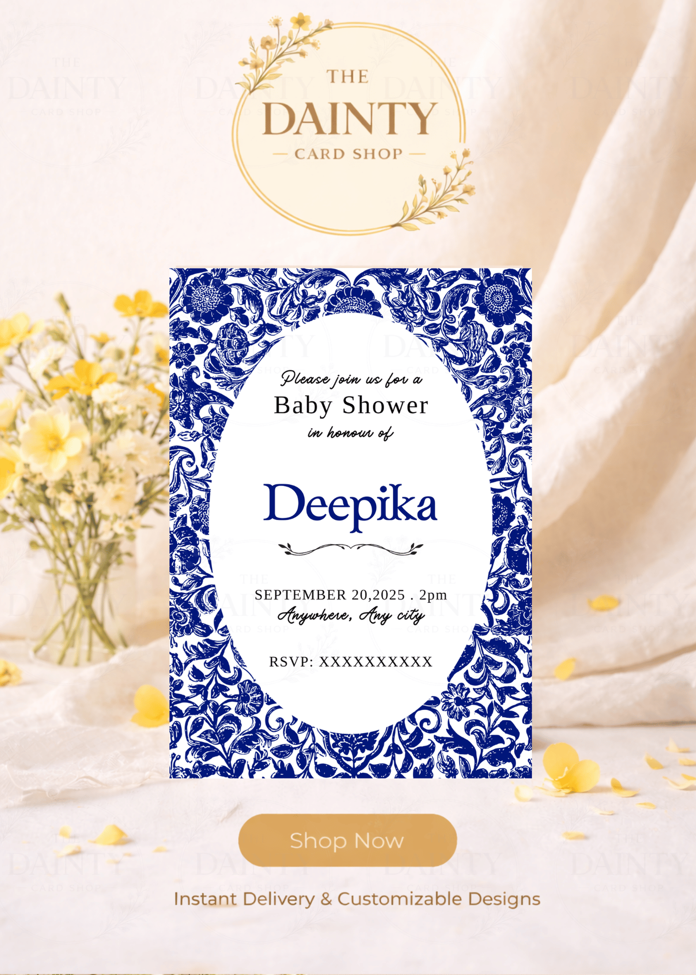 Dainty blue | Baby shower Editable Digital Invitation Template | Canva Invitation | Printable & WhatsApp Invite | Instant Download