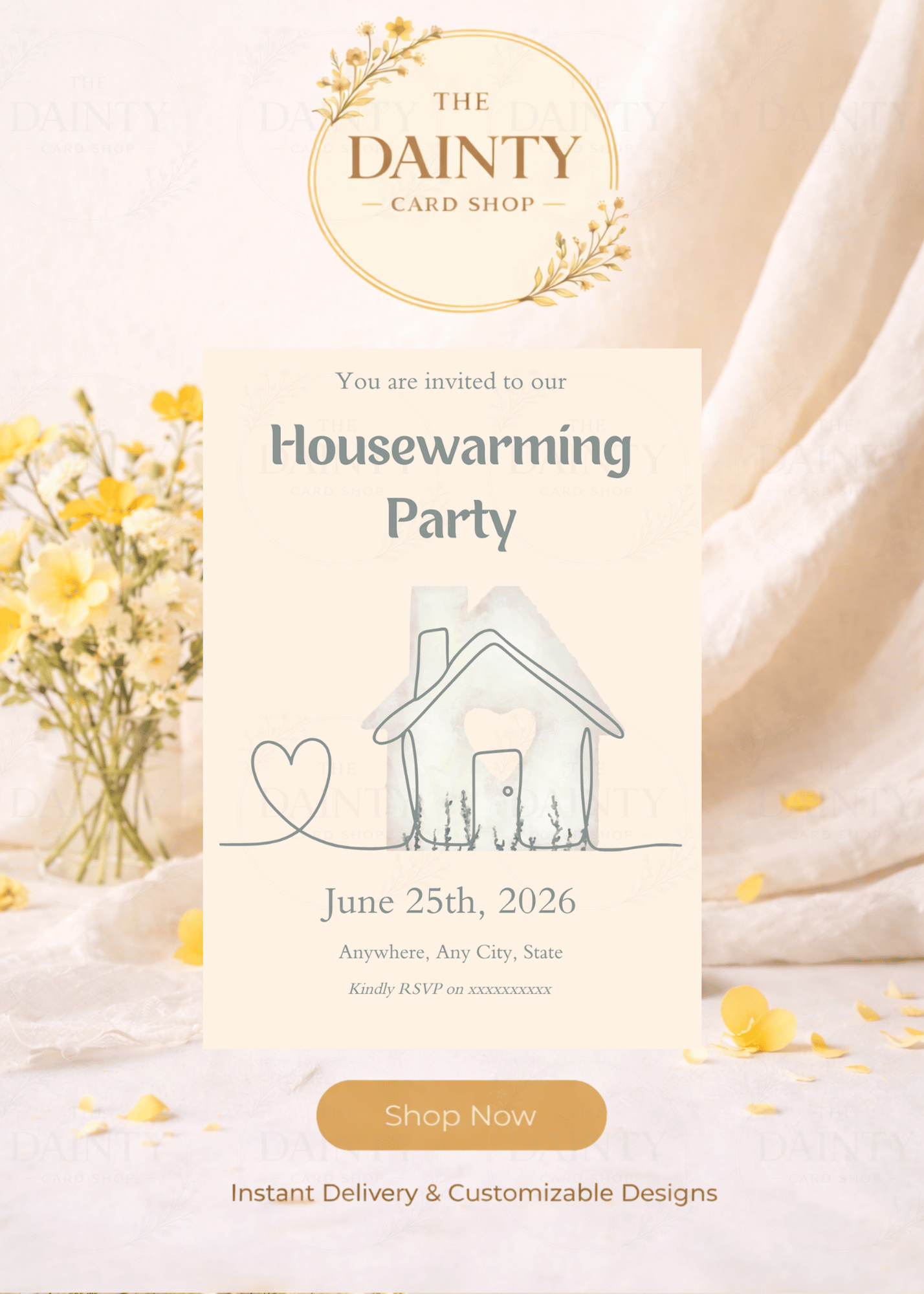 All heart | Housewarming party Editable Digital Invitation Template | Canva Invitation | Printable & WhatsApp Invite | Instant Download