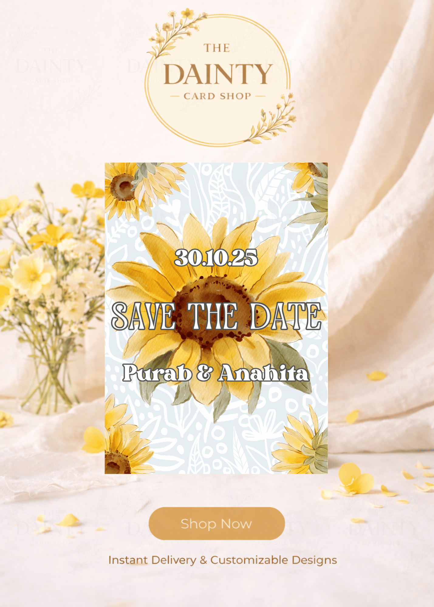 Sunflower | Save the date Editable Digital Invitation Template | Canva Invitation | Printable & WhatsApp Invite | Instant Download