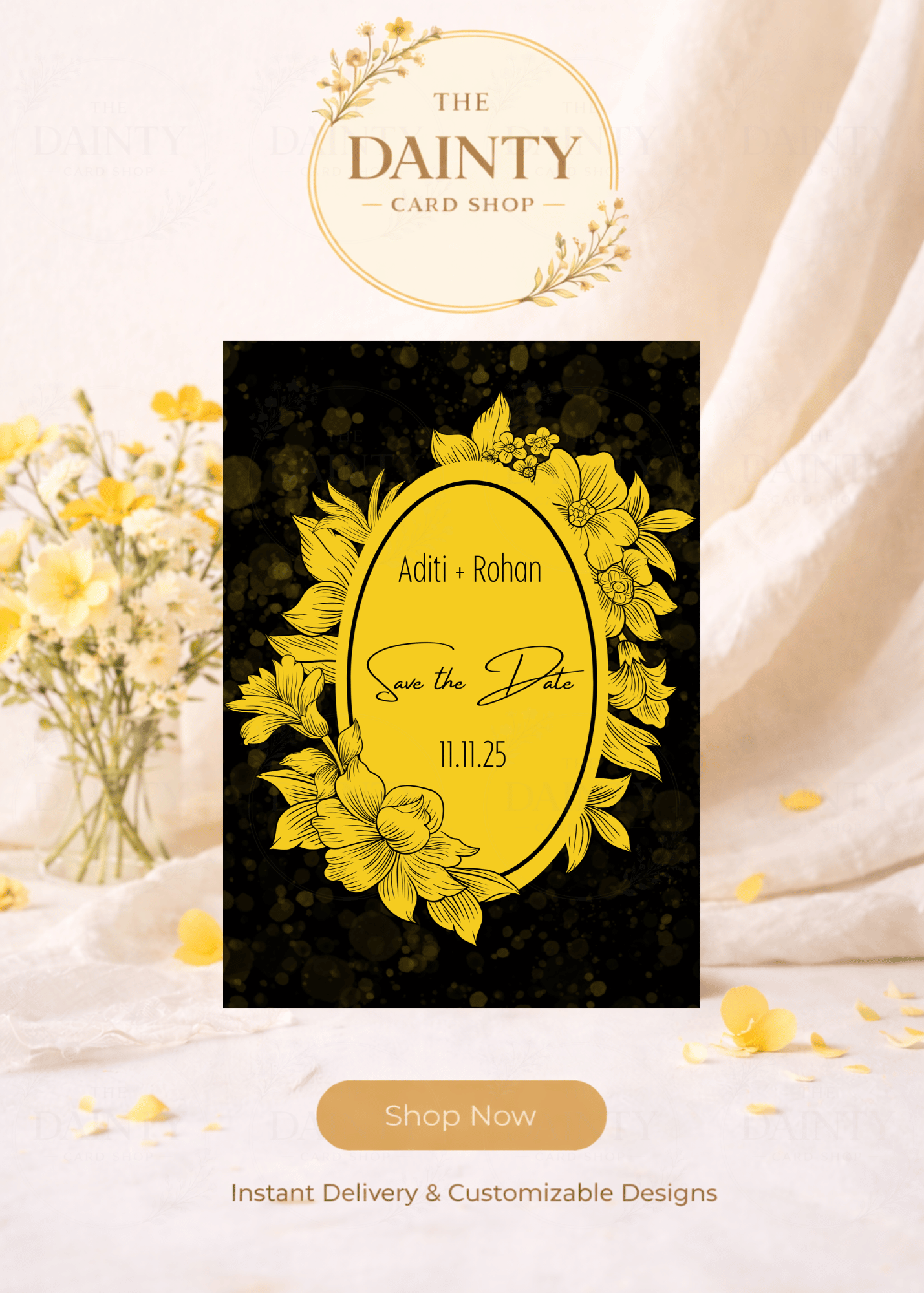 All yellow | Save the date Editable Digital Invitation Template | Canva Invitation | Printable & WhatsApp Invite | Instant Download