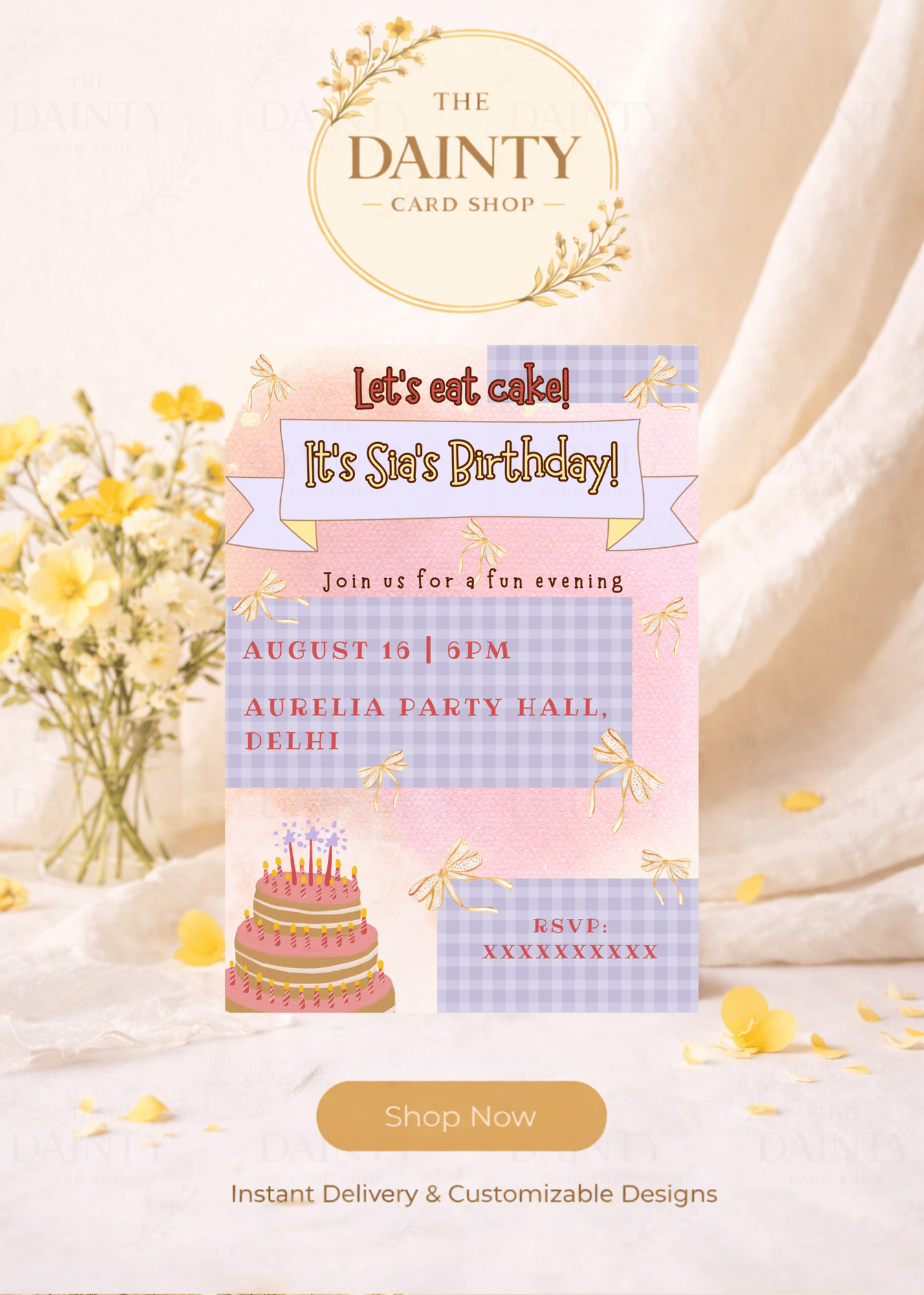 Gingham girl | Birthday party Editable Digital Invitation Template | Canva Invitation | Printable & WhatsApp Invite | Instant Download