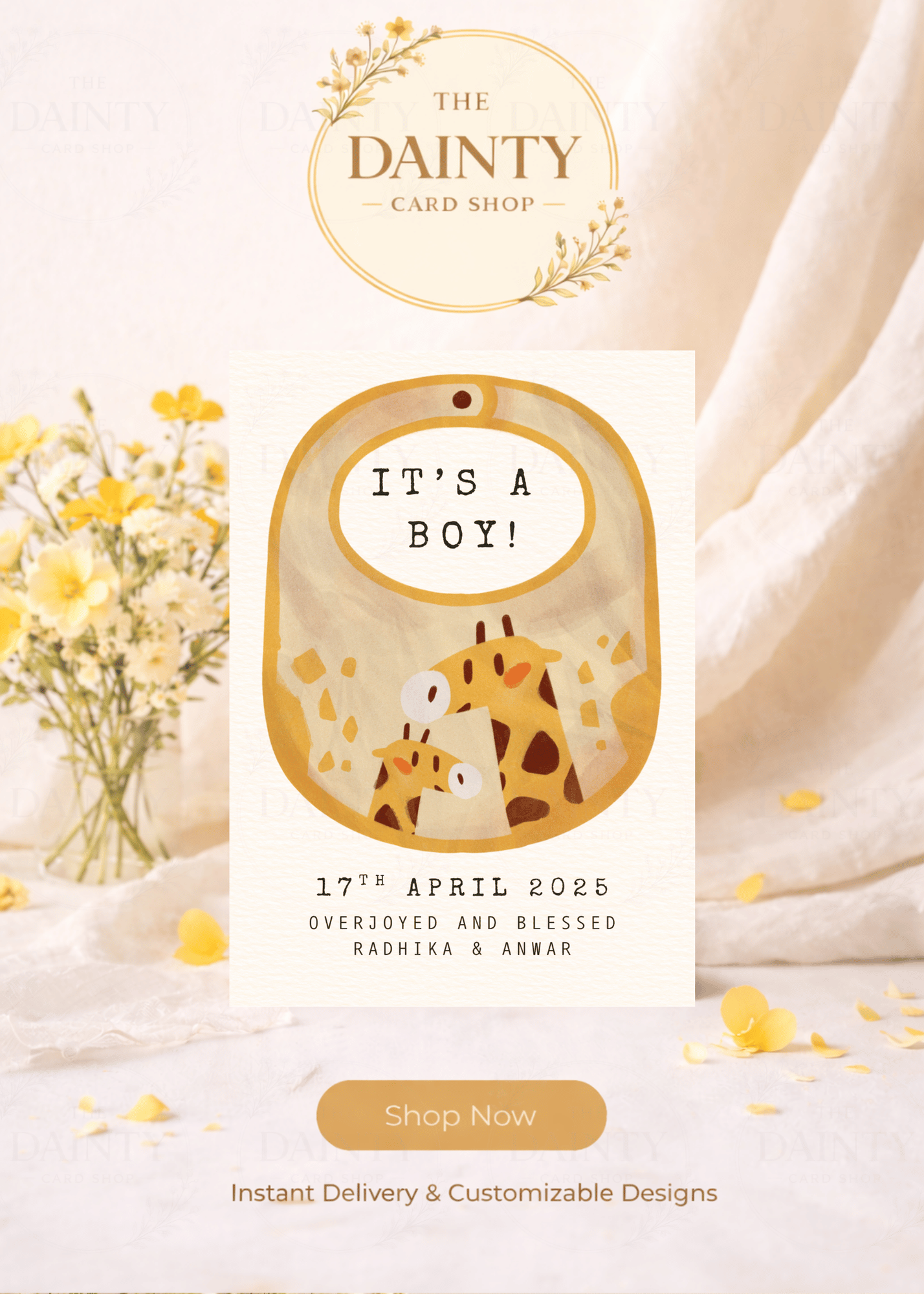 Giraffe bib | Birth announcement Editable Digital Invitation Template | Canva Invitation | Printable & WhatsApp Invite | Instant Download