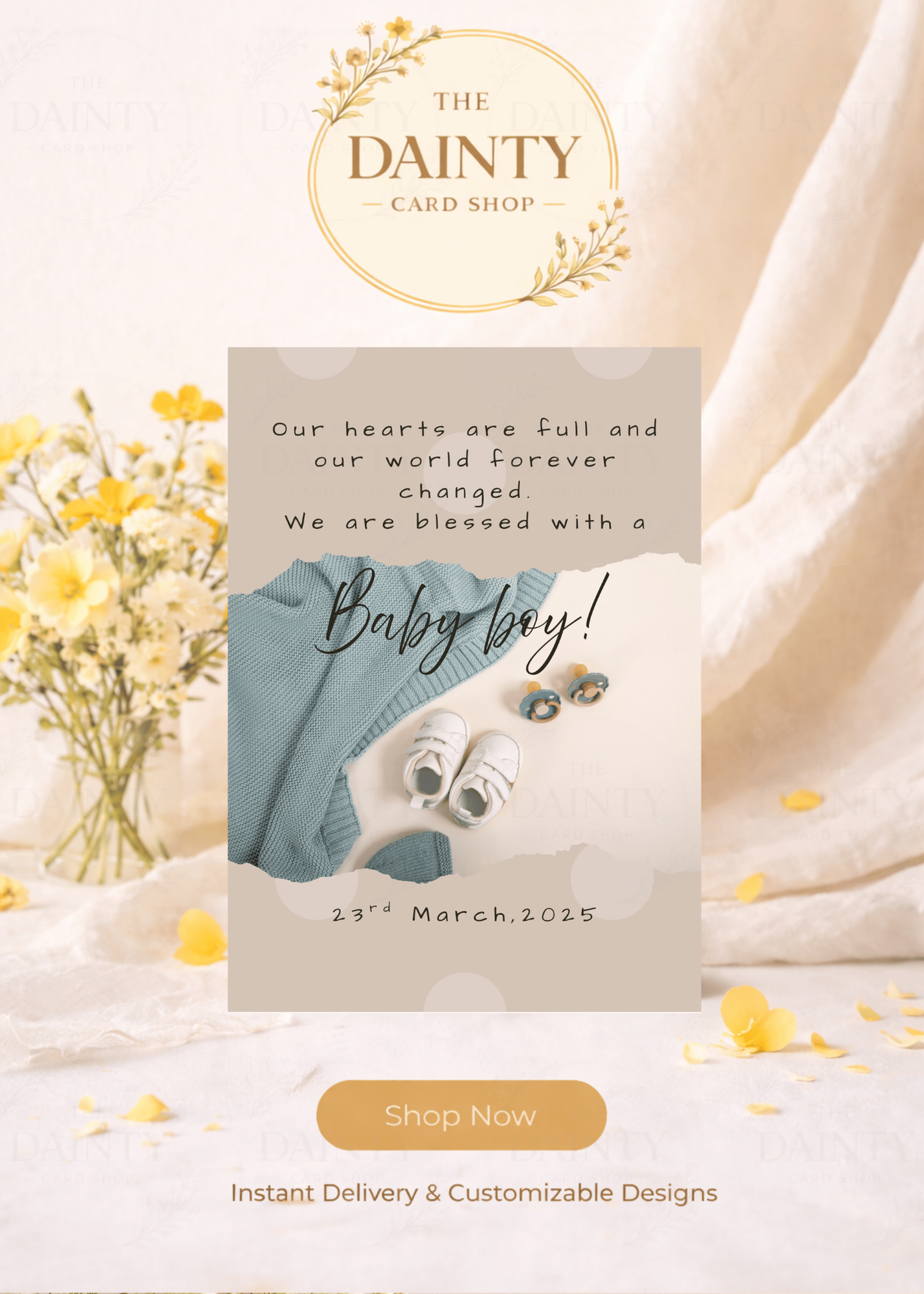 Baby blue | Birth announcement Editable Digital Invitation Template | Canva Invitation | Printable & WhatsApp Invite | Instant Download