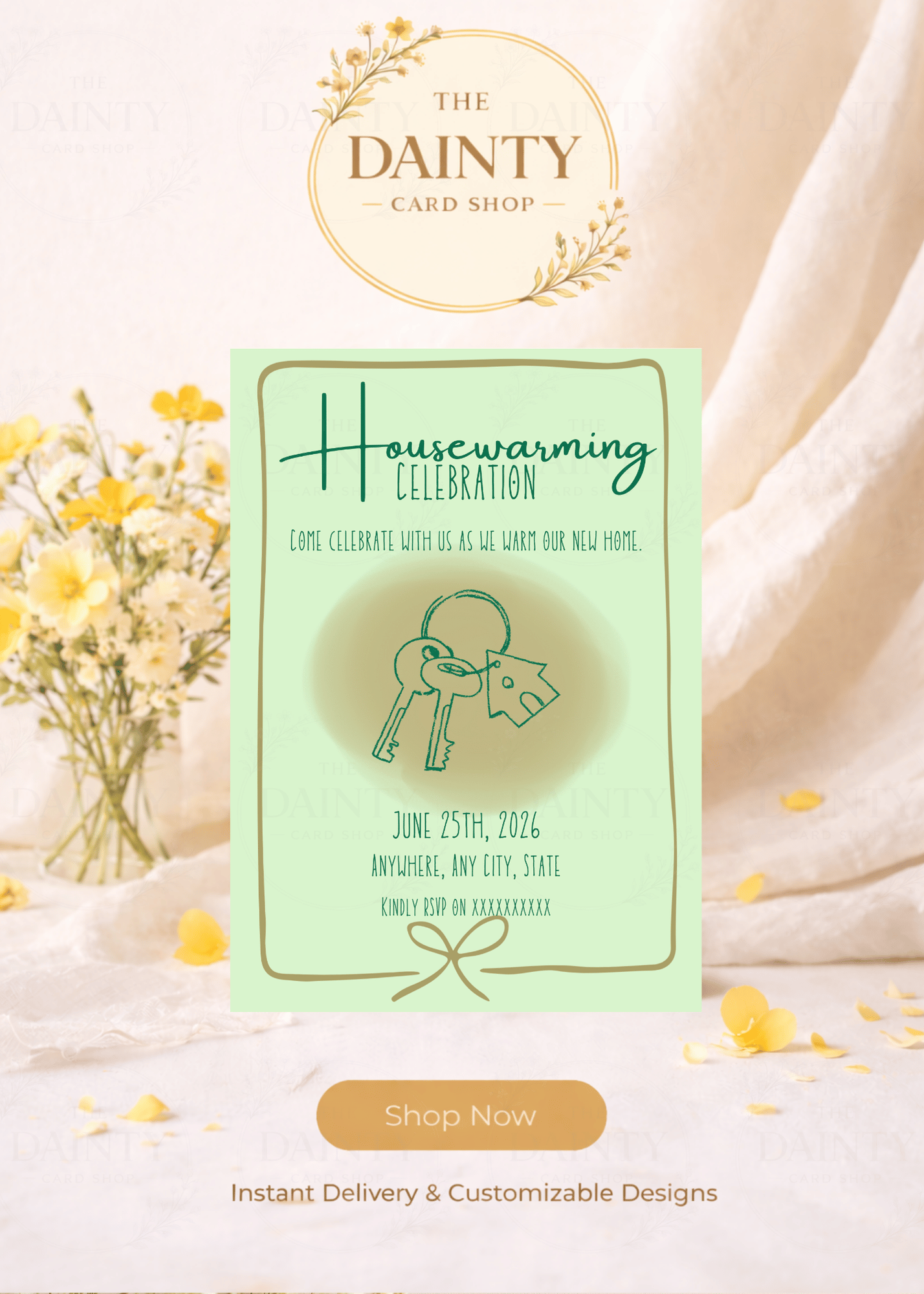 Green minimal | Housewarming Party Editable Digital Invitation Template | Canva Invitation | Printable & WhatsApp Invite | Instant Download