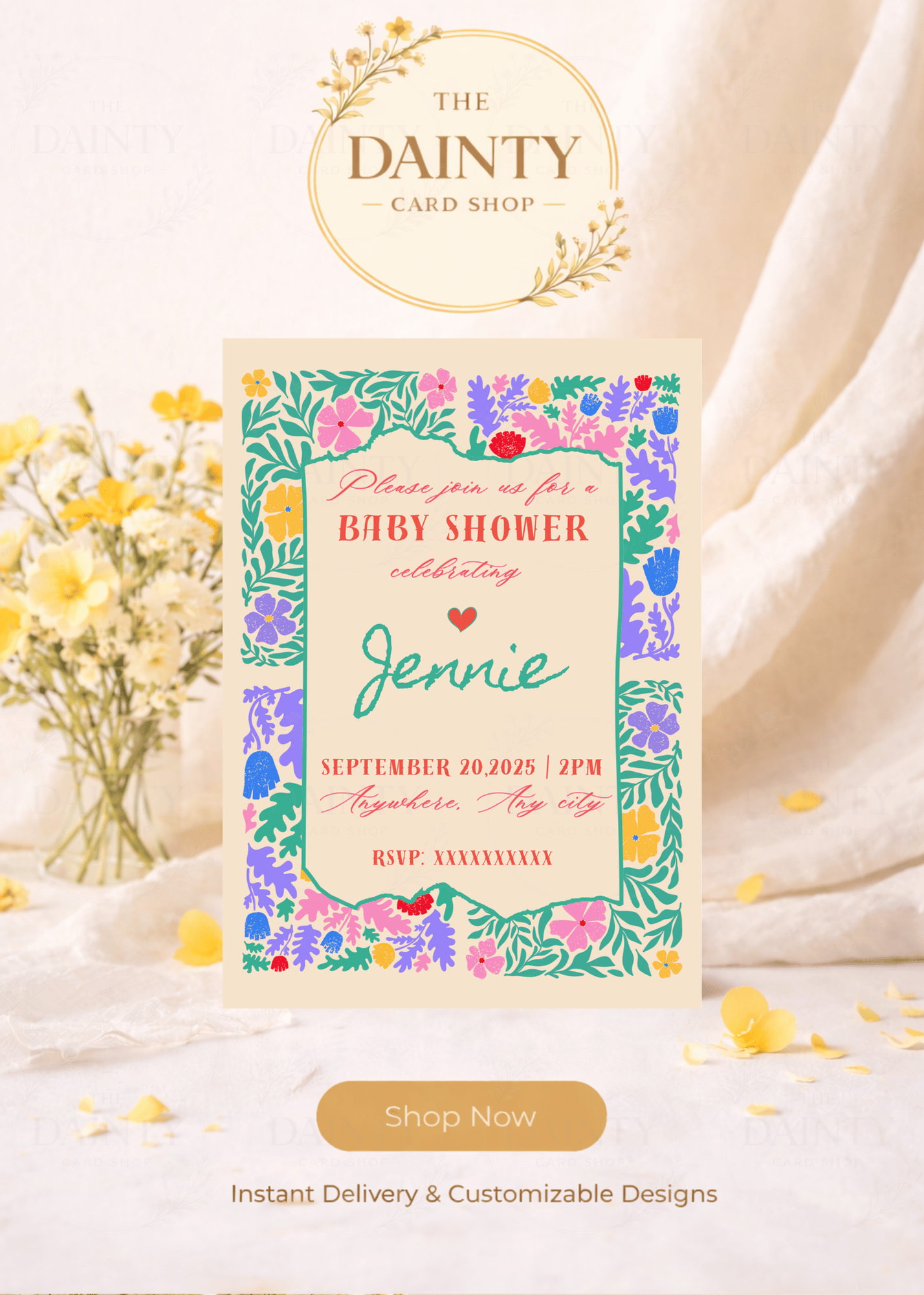 Flower galore | Baby shower Editable Digital Invitation Template | Canva Invitation | Printable & WhatsApp Invite | Instant Download
