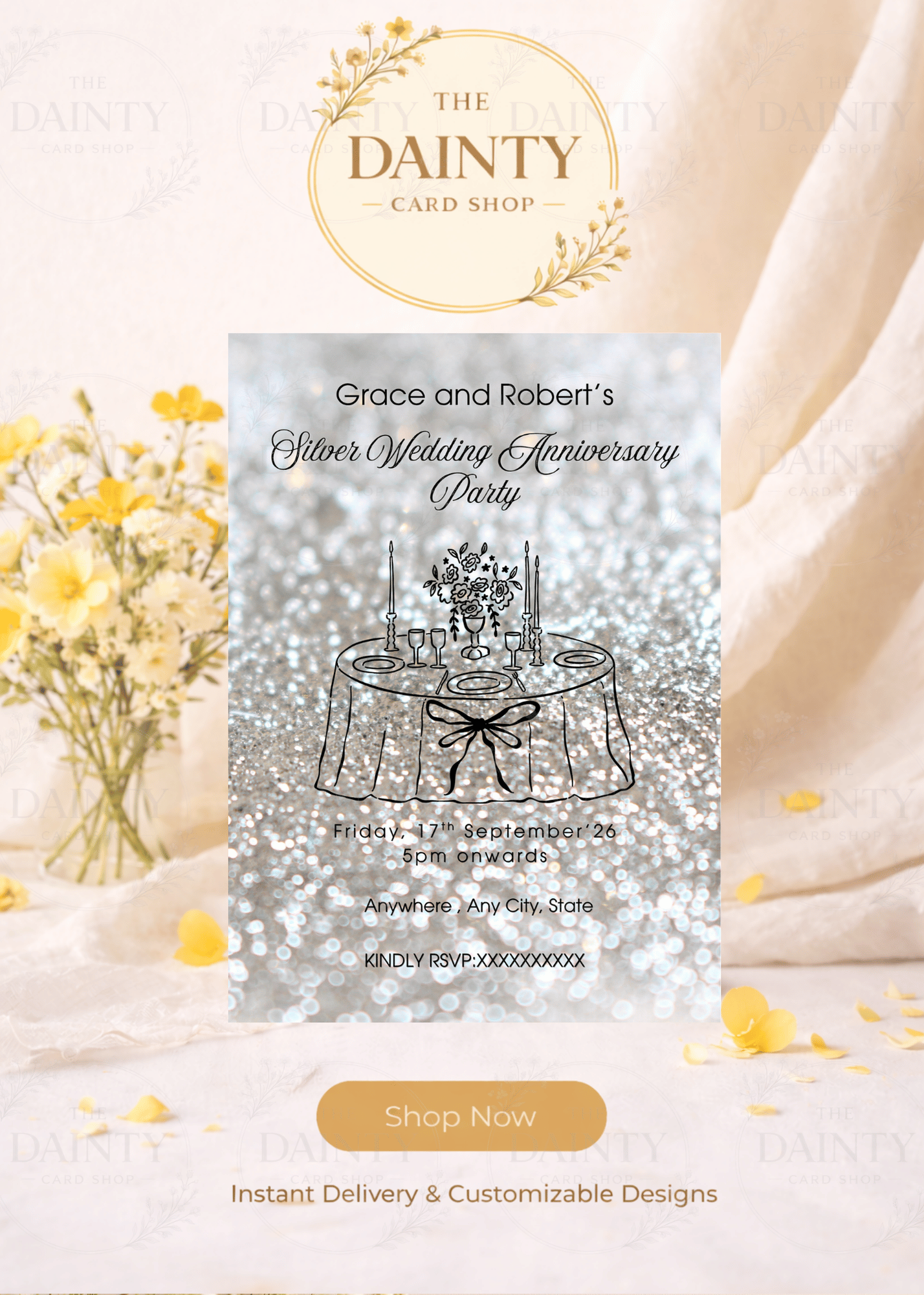 Glamorous 25 | Wedding anniversary party Invitation Template | Canva Invitation | Printable & WhatsApp Invite | Instant Download