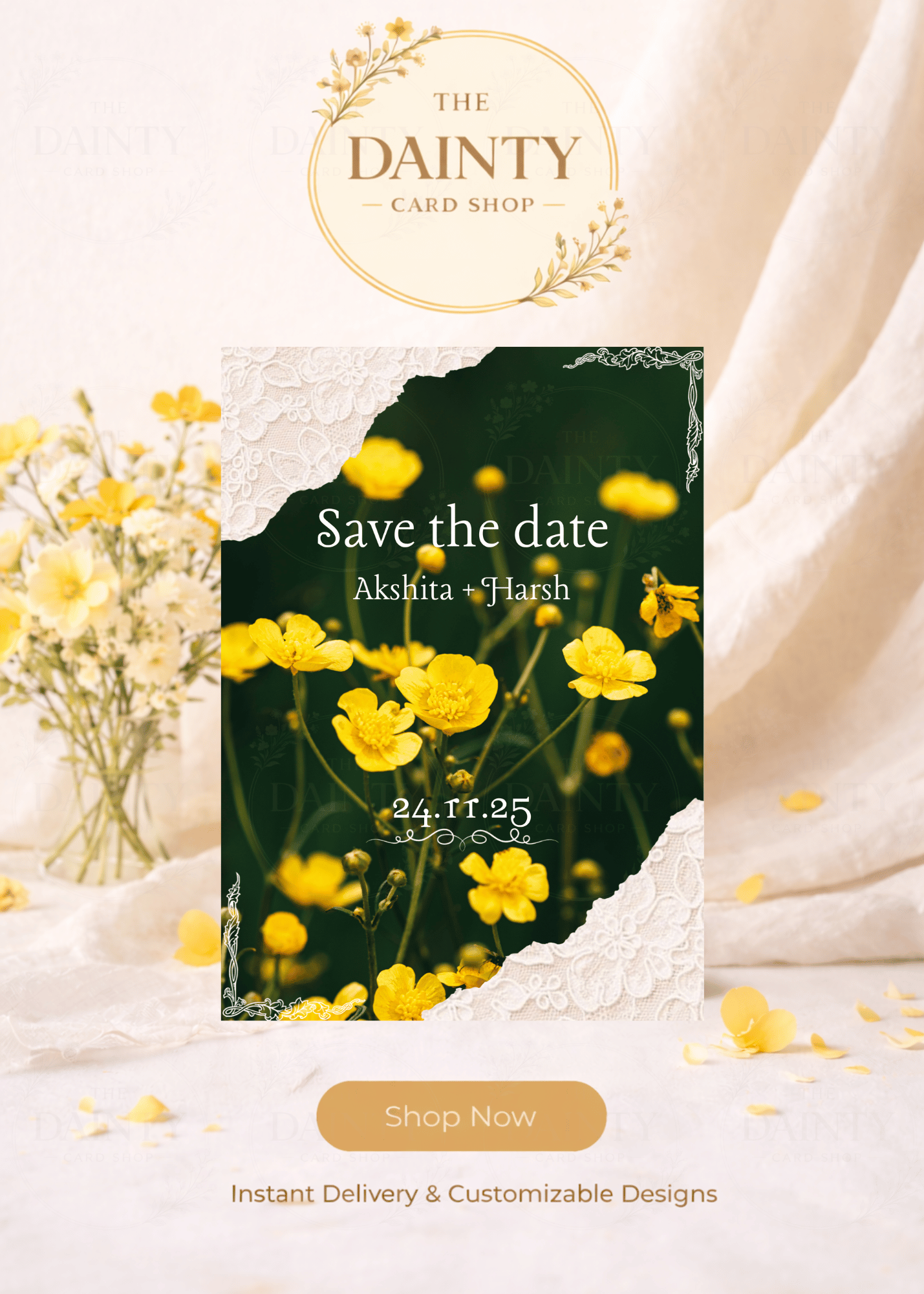 Buttercups | Save the Date Editable Digital Invitation Template | Canva Invitation | Printable & WhatsApp Invite | Instant Download