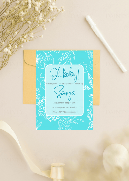 Aqua | Baby shower Editable Digital Invitation Template | Canva Invitation | Printable & WhatsApp Invite | Instant Download