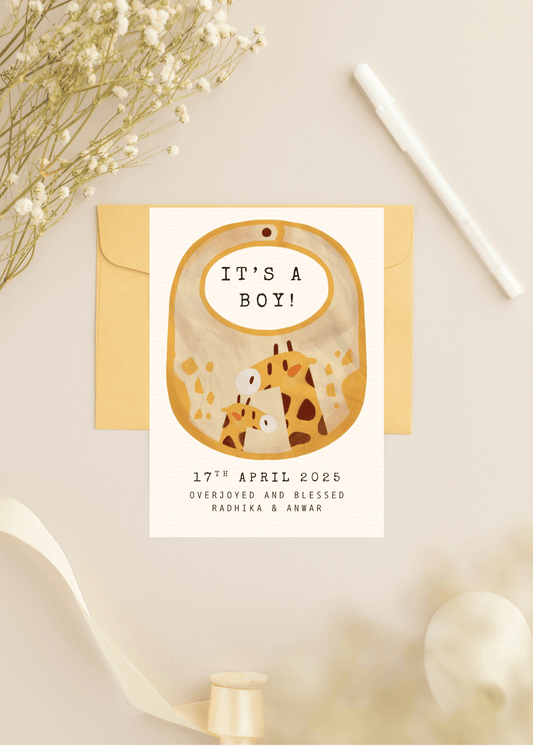 Giraffe bib | Birth announcement Editable Digital Invitation Template | Canva Invitation | Printable & WhatsApp Invite | Instant Download