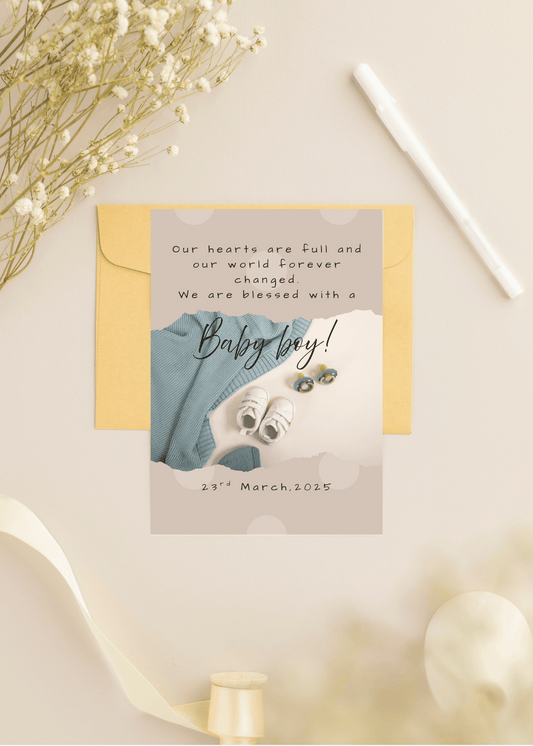 Baby blue | Birth announcement Editable Digital Invitation Template | Canva Invitation | Printable & WhatsApp Invite | Instant Download