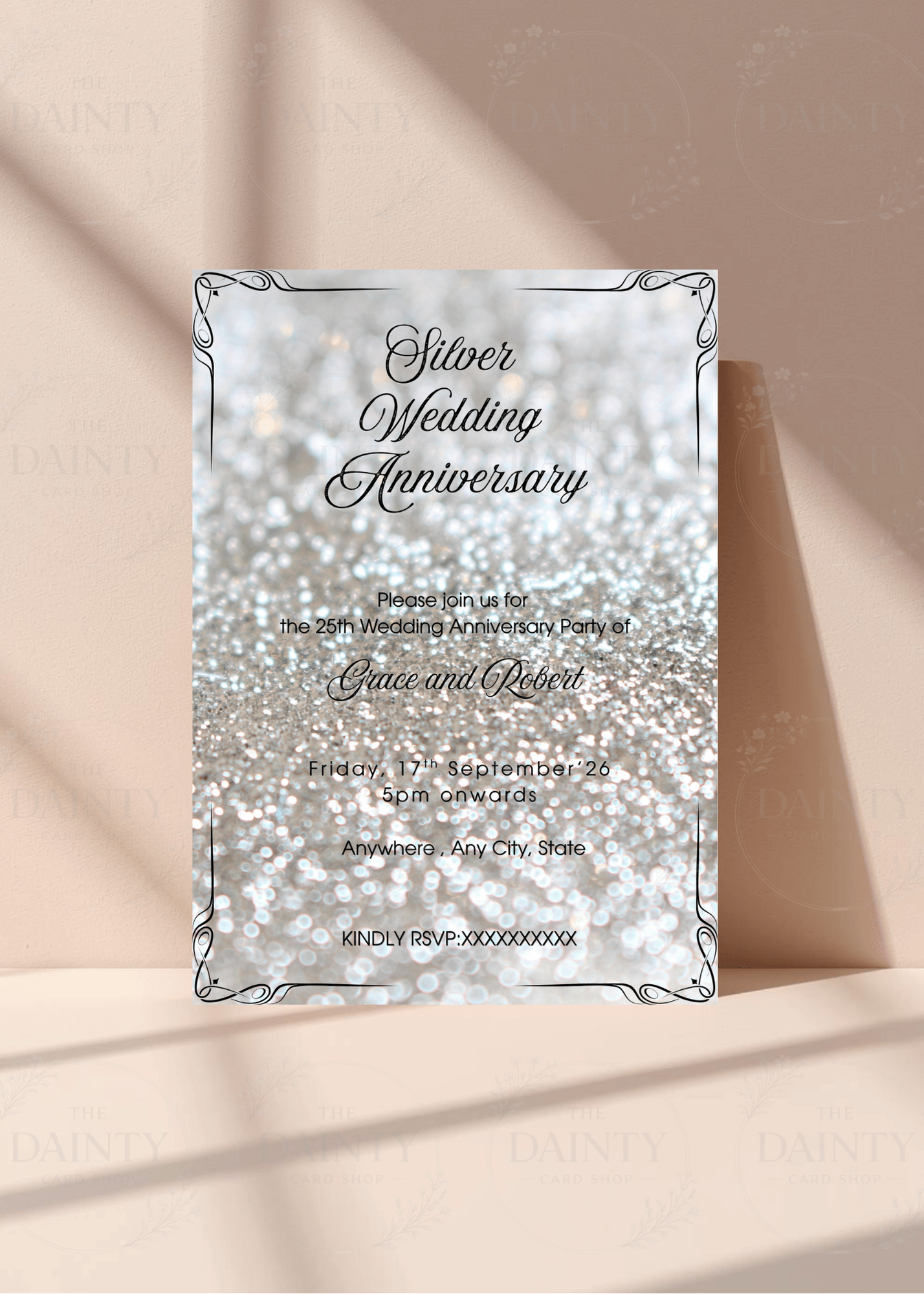 Sparkling silver | Wedding anniversary party Invitation Template | Canva Invitation | Printable & WhatsApp Invite | Instant Download