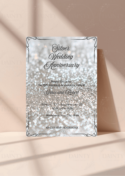 Sparkling silver | Wedding anniversary party Invitation Template | Canva Invitation | Printable & WhatsApp Invite | Instant Download