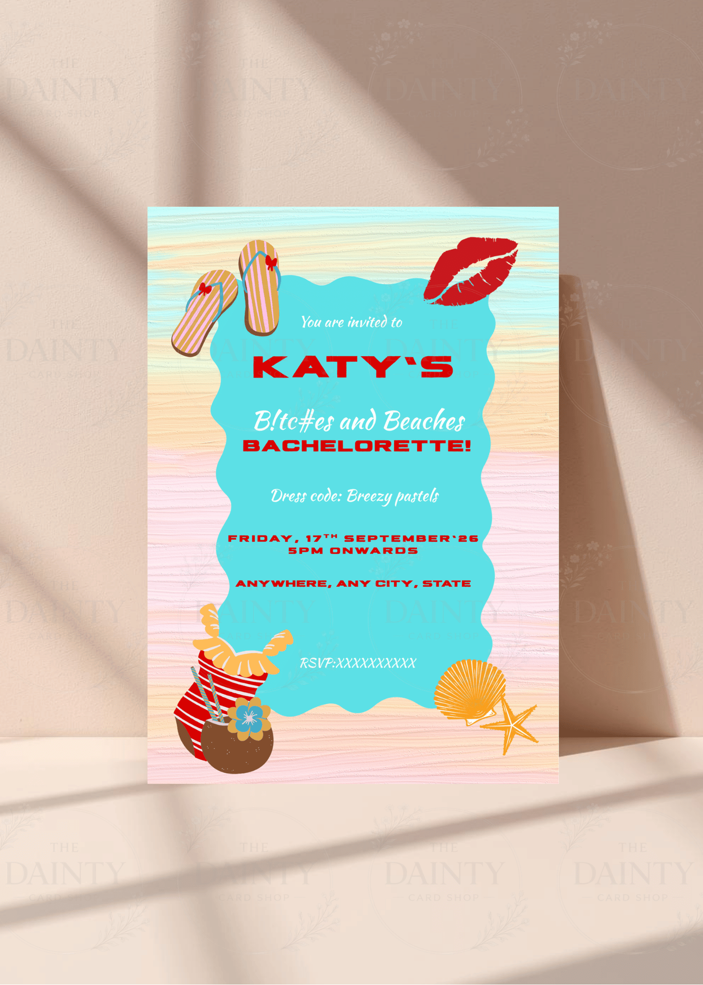 Beach bum | Bachelorette party Editable Digital Invitation Template | Canva Invitation | Printable & WhatsApp Invite | Instant Download