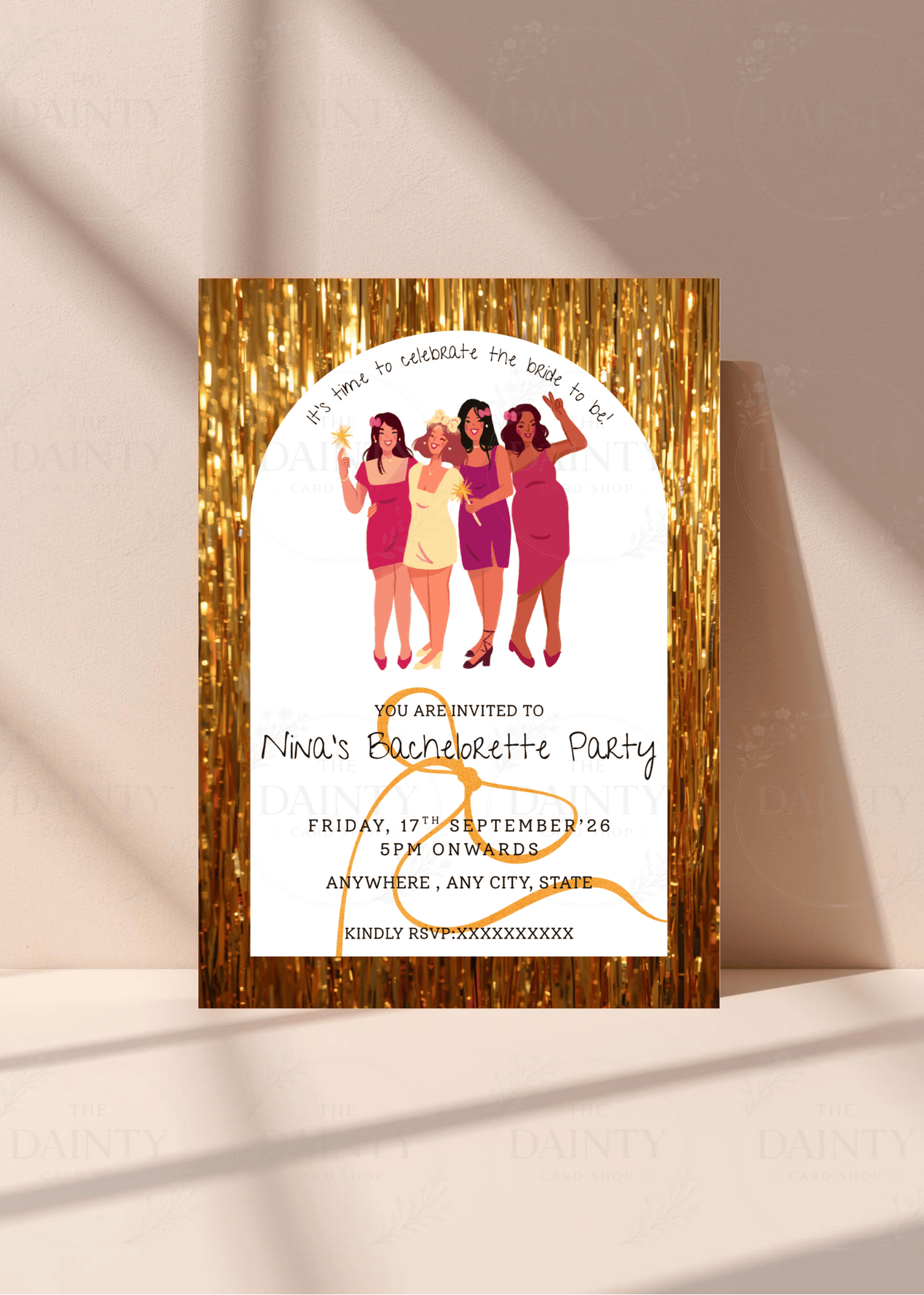 Tinseltown | Bachelortte party Editable Digital Invitation Template | Canva Invitation | Printable & WhatsApp Invite | Instant Download