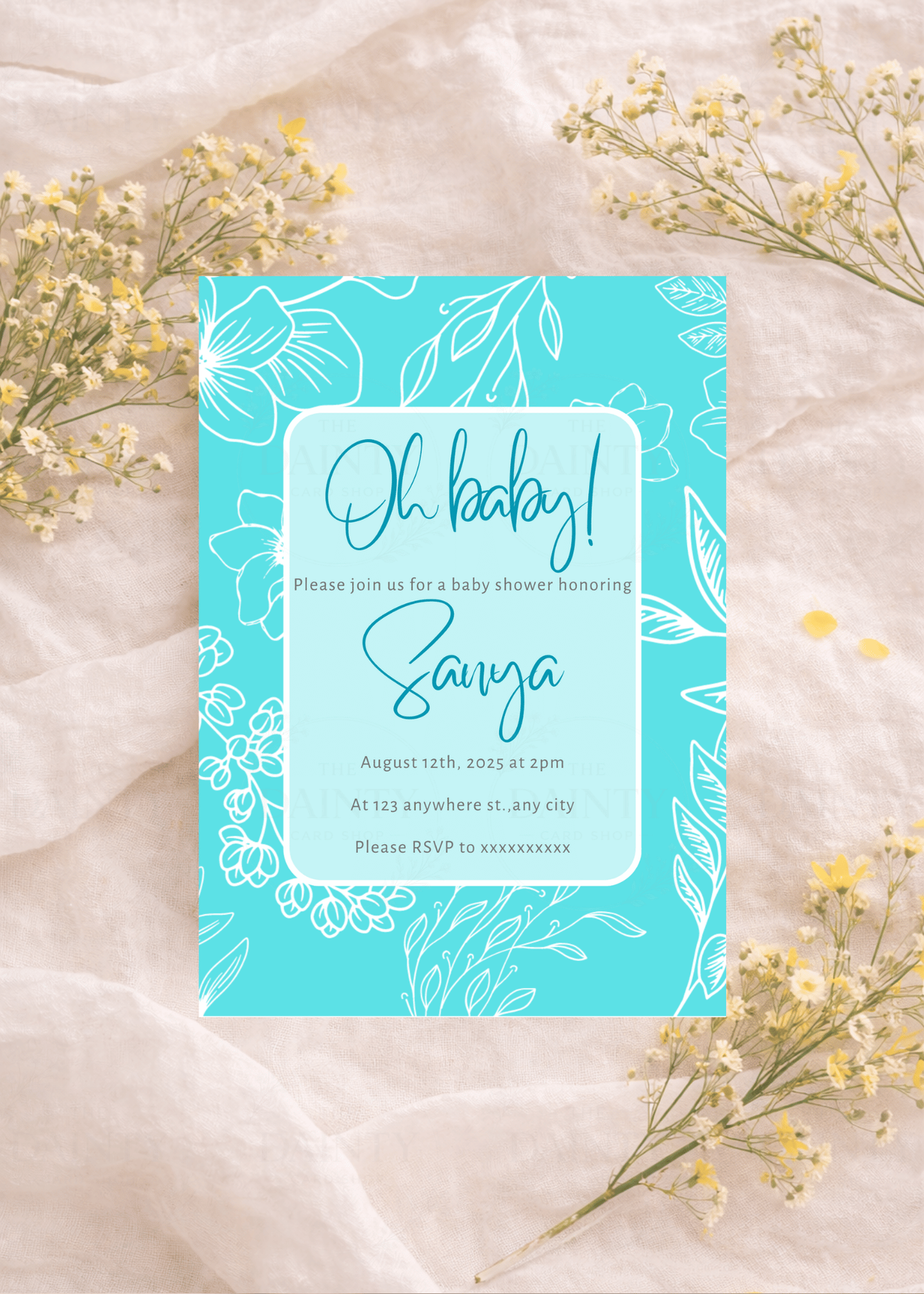 Aqua | Baby shower Editable Digital Invitation Template | Canva Invitation | Printable & WhatsApp Invite | Instant Download