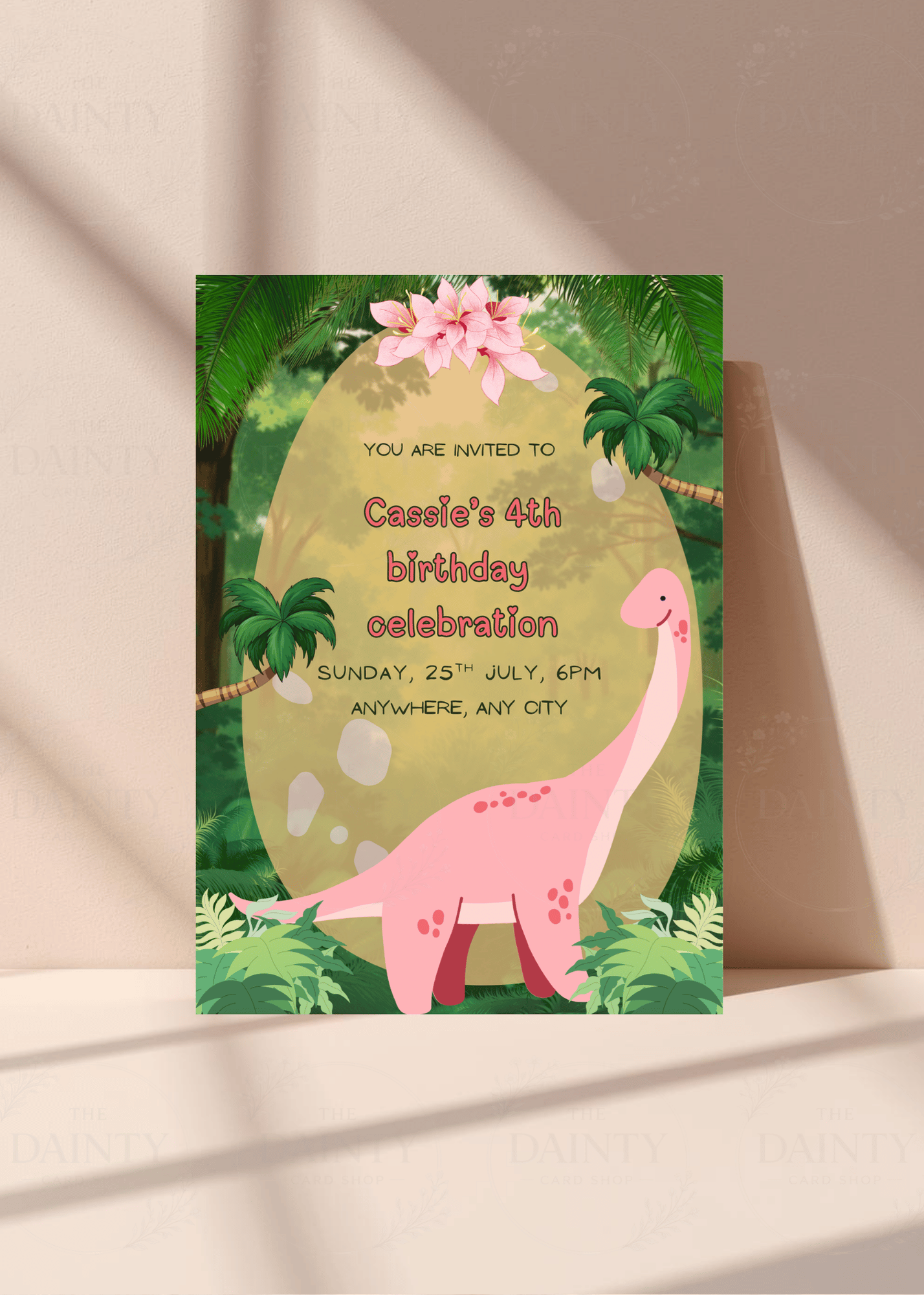 Dino girl | Birthday party Editable Digital Invitation Template | Canva Invitation | Printable & WhatsApp Invite | Instant Download