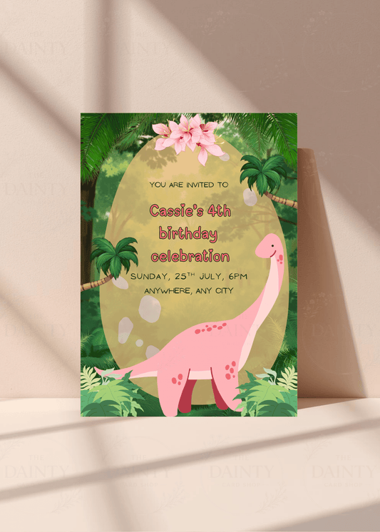 Dino girl | Birthday party Editable Digital Invitation Template | Canva Invitation | Printable & WhatsApp Invite | Instant Download