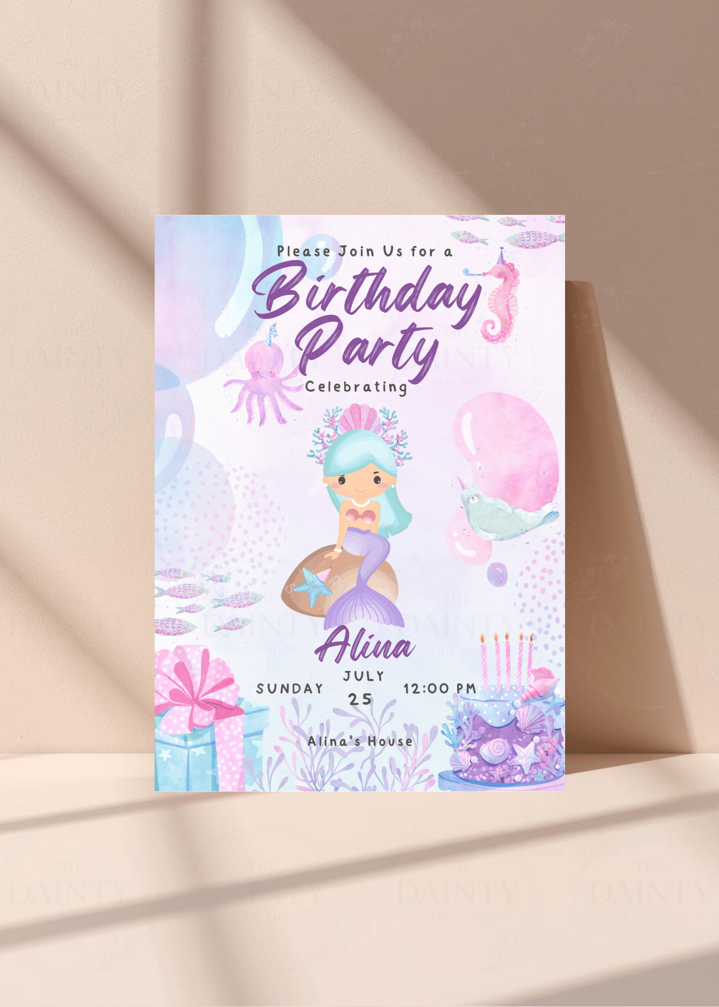 Mermaid | Birthday party Editable Digital Invitation Template | Canva Invitation | Printable & WhatsApp Invite | Instant Download