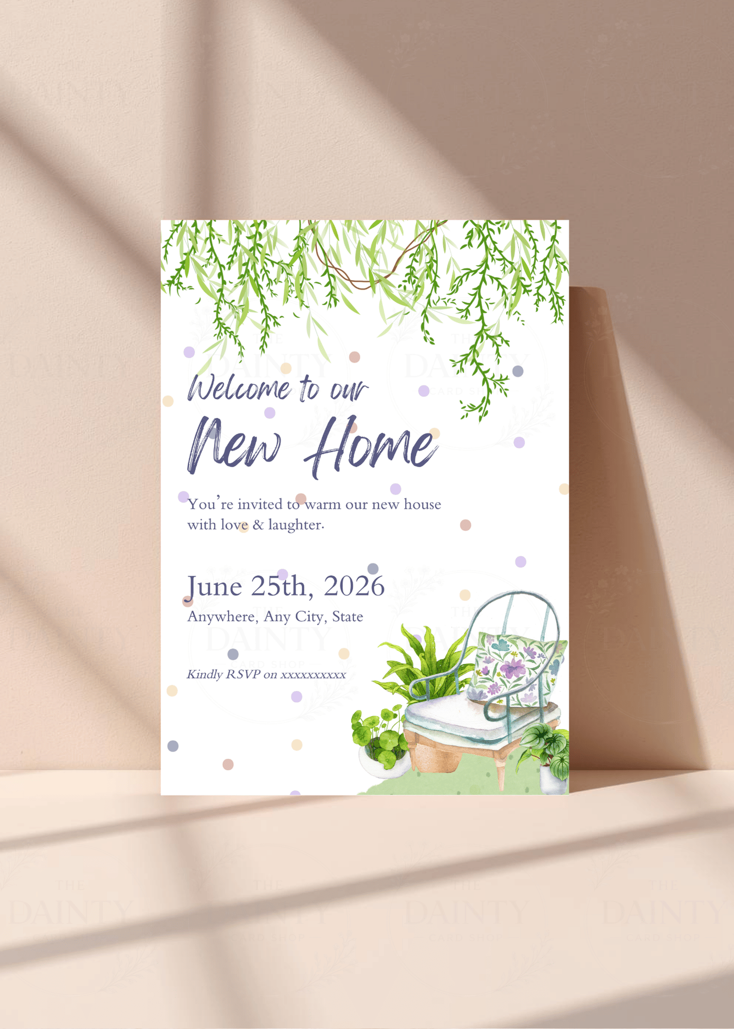 Antique chair | Housewarming party Editable Digital Invitation Template | Canva Invitation | Printable & WhatsApp Invite | Instant Download