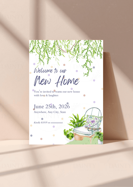 Antique chair | Housewarming party Editable Digital Invitation Template | Canva Invitation | Printable & WhatsApp Invite | Instant Download