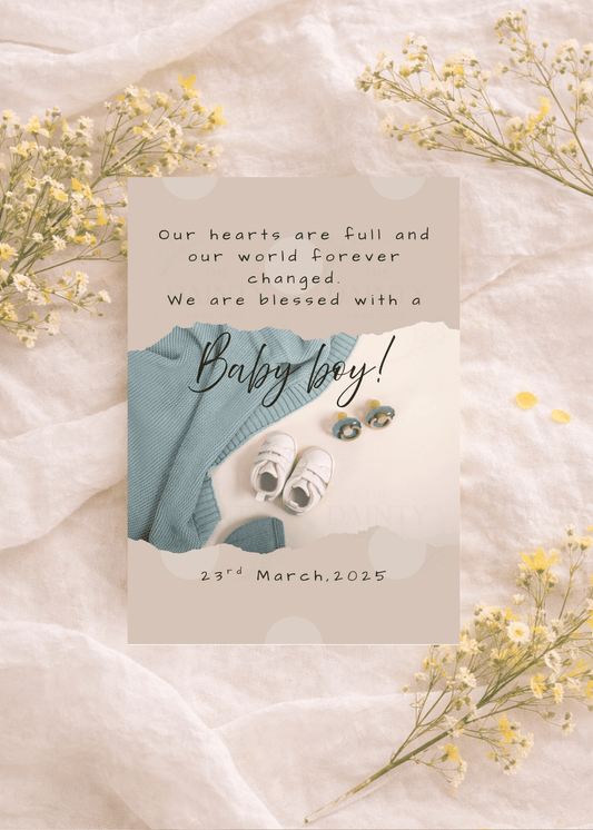 Baby blue | Birth announcement Editable Digital Invitation Template | Canva Invitation | Printable & WhatsApp Invite | Instant Download