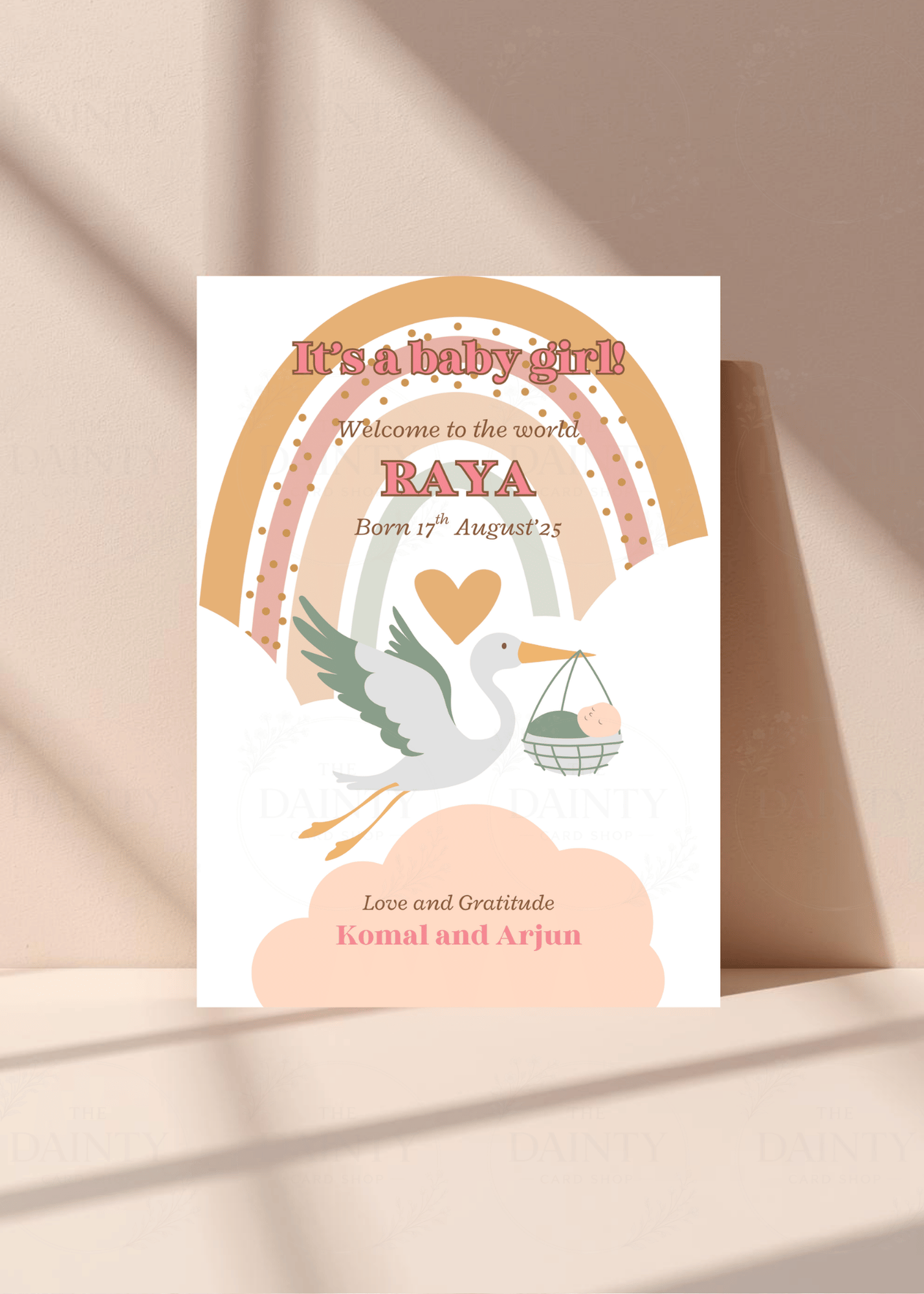 Rainbow and stork | Birth announcement Editable Digital Invitation Template | Canva Invitation | Printable & WhatsApp Invite | Instant Download
