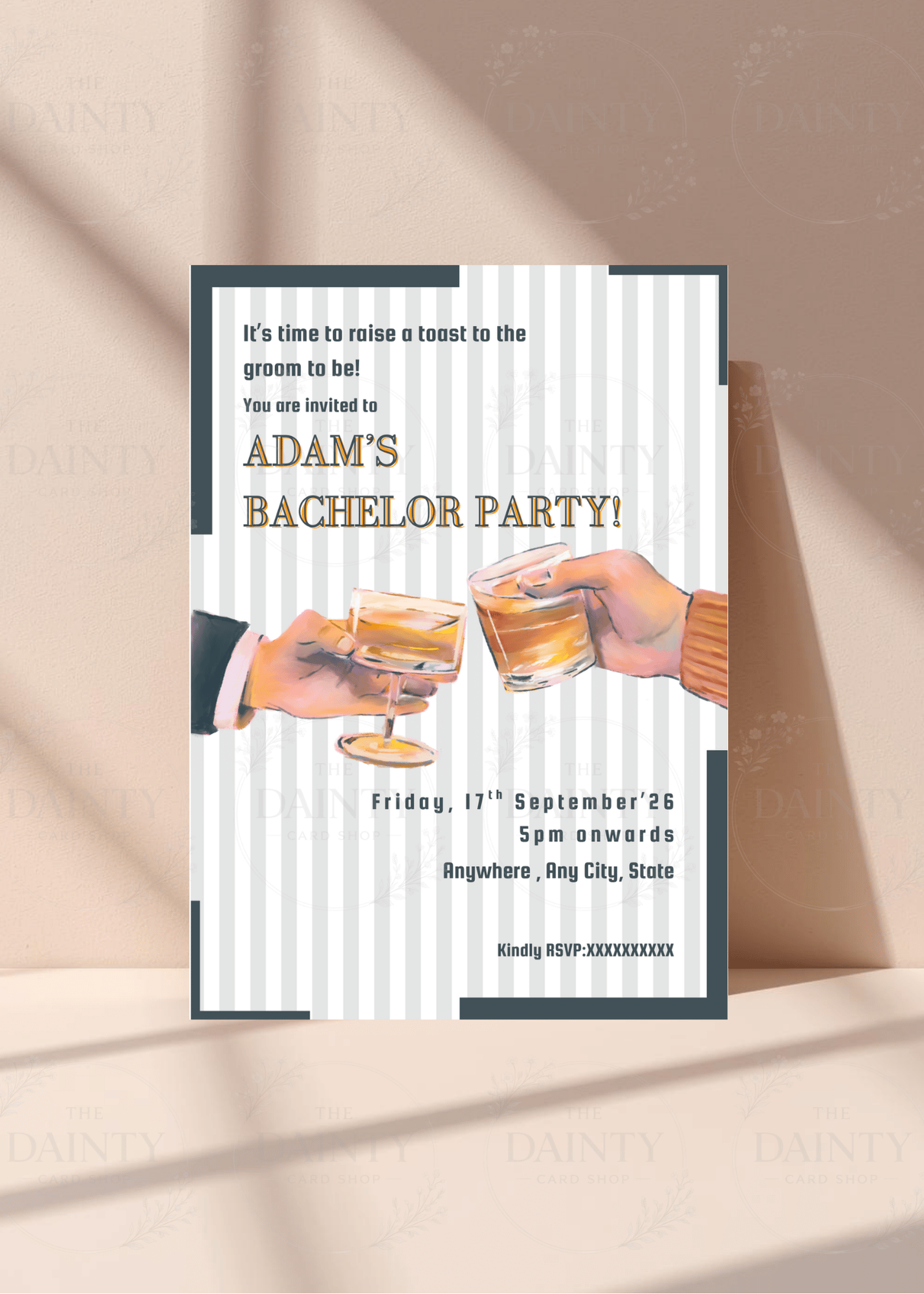 Drinks & dudes | Bachelor party Editable Digital Invitation Template | Canva Invitation | Printable & WhatsApp Invite | Instant Download