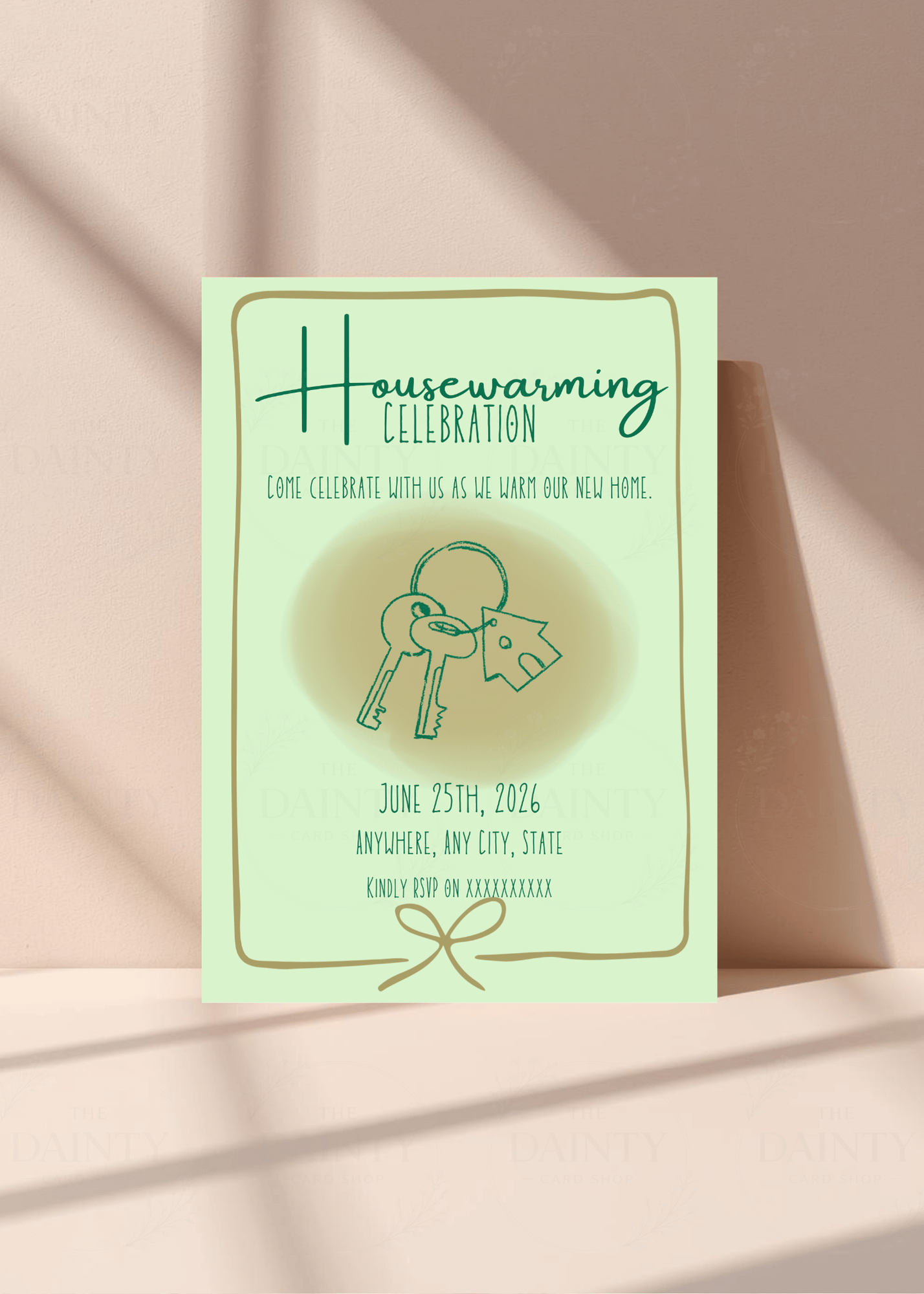 Green minimal | Housewarming Party Editable Digital Invitation Template | Canva Invitation | Printable & WhatsApp Invite | Instant Download