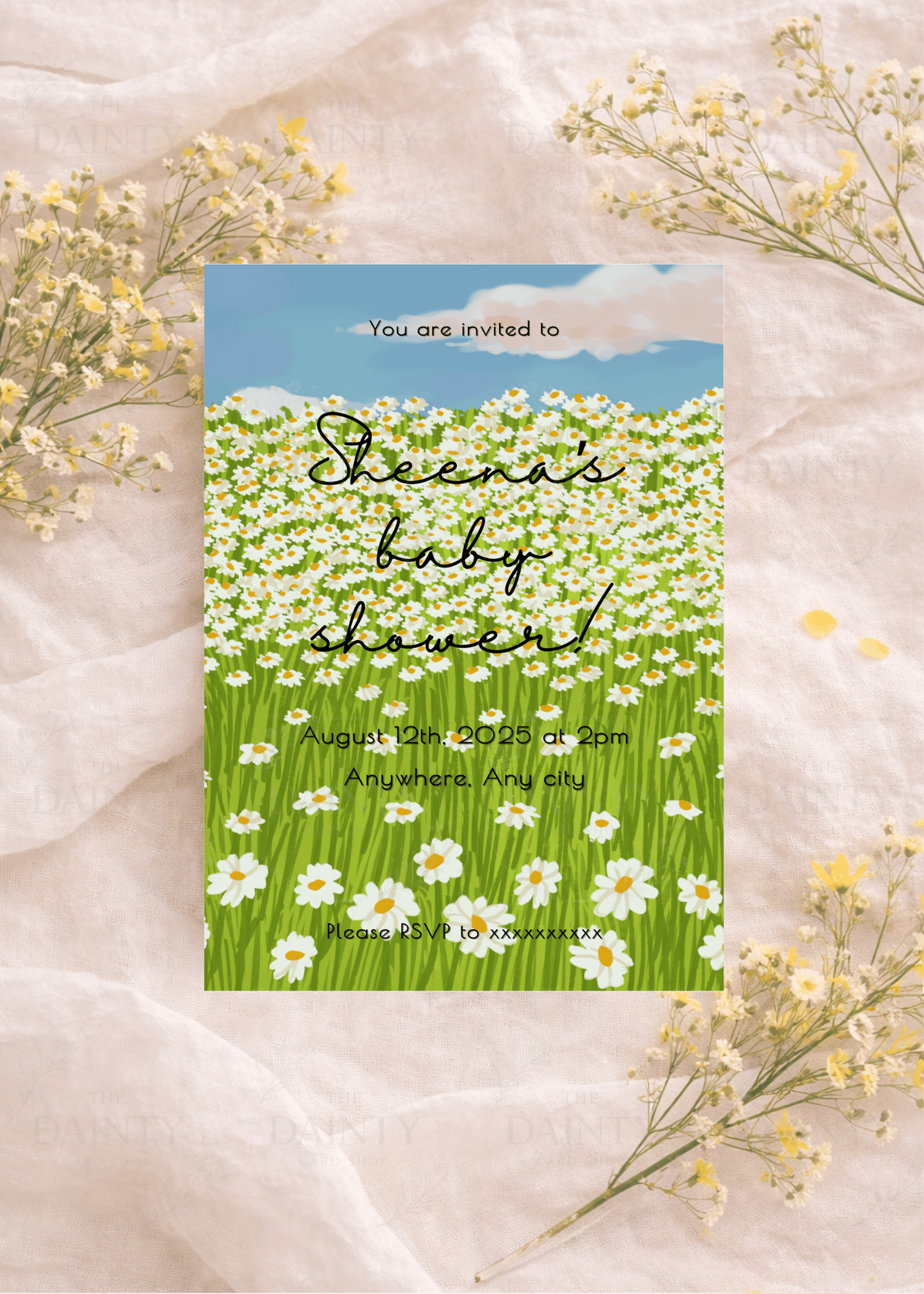 A field of daisies | Baby shower Editable Digital Invitation Template | Canva Invitation | Printable & WhatsApp Invite | Instant Download