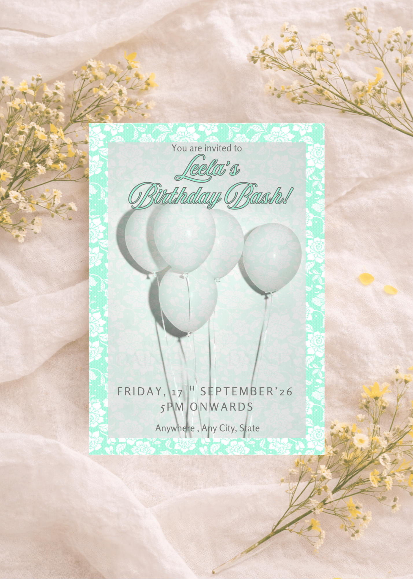 Tiffany | Birthday party Editable Digital Invitation Template | Canva Invitation | Printable & WhatsApp Invite | Instant Download