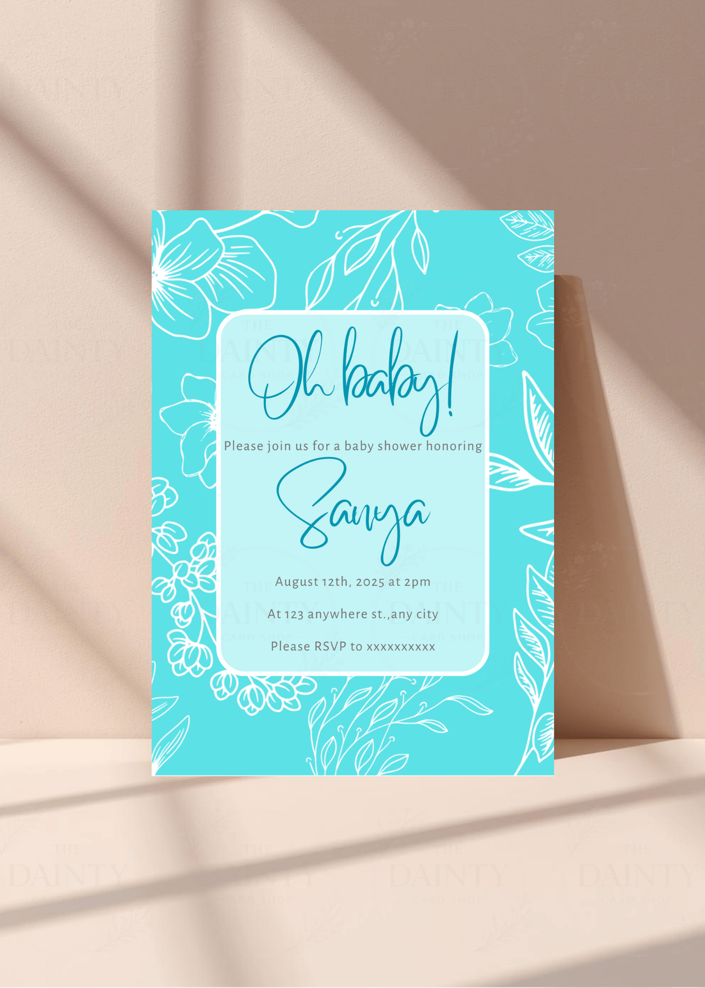 Aqua | Baby shower Editable Digital Invitation Template | Canva Invitation | Printable & WhatsApp Invite | Instant Download