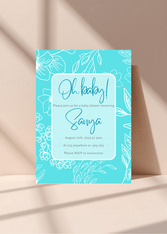 Aqua | Baby shower Editable Digital Invitation Template | Canva Invitation | Printable & WhatsApp Invite | Instant Download