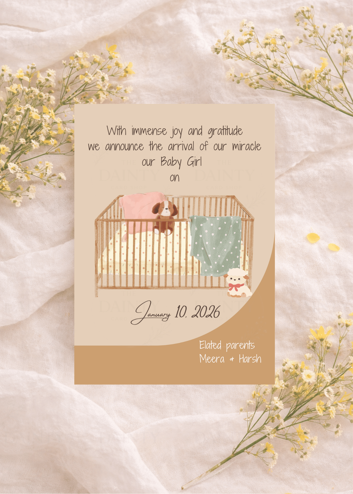 Baby crib | Birth announcement Editable Digital Invitation Template | Canva Invitation | Printable & WhatsApp Invite | Instant Download