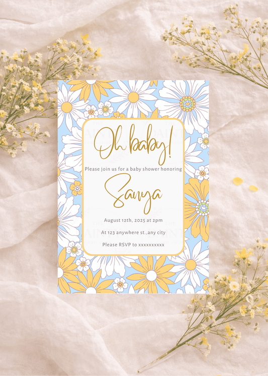 Daisy | Baby shower Editable Digital Invitation Template | Canva Invitation | Printable & WhatsApp Invite | Instant Download