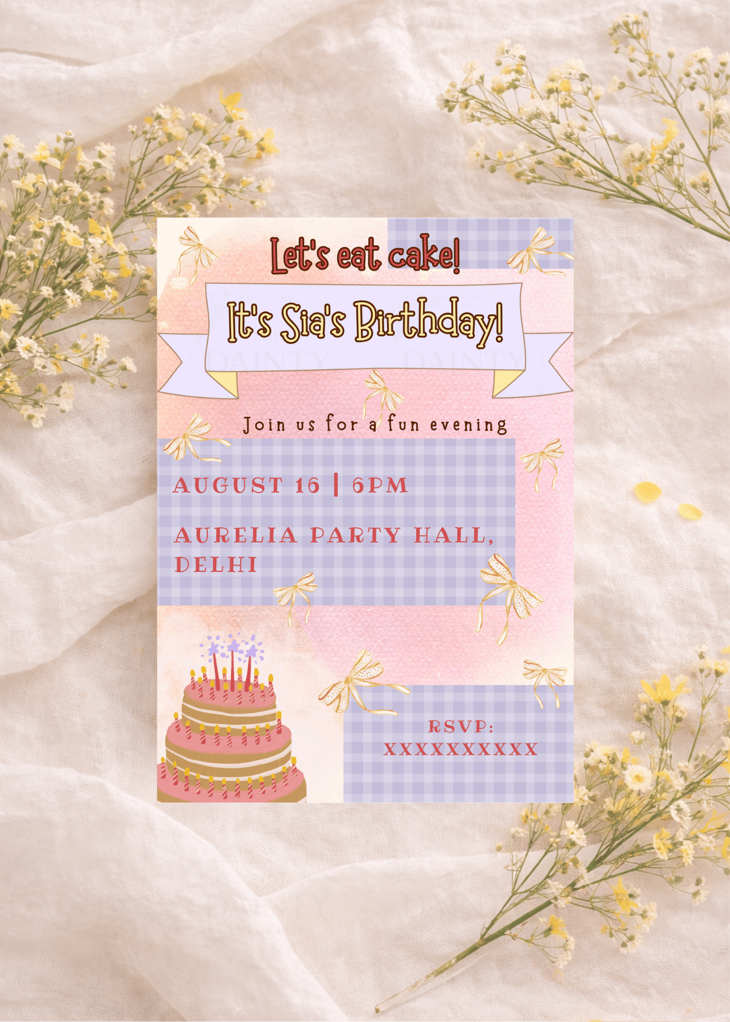 Gingham girl | Birthday party Editable Digital Invitation Template | Canva Invitation | Printable & WhatsApp Invite | Instant Download