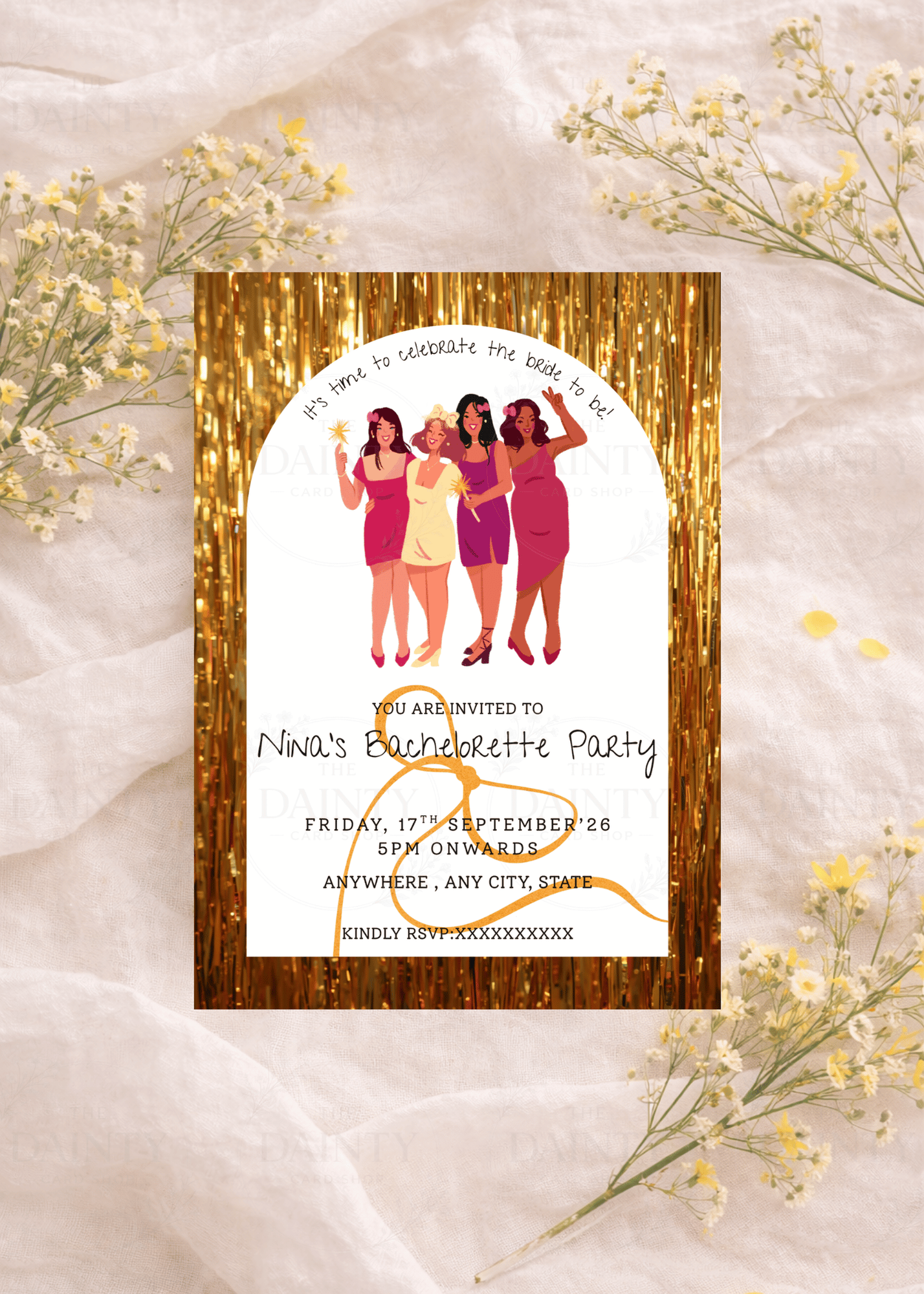 Tinseltown | Bachelortte party Editable Digital Invitation Template | Canva Invitation | Printable & WhatsApp Invite | Instant Download