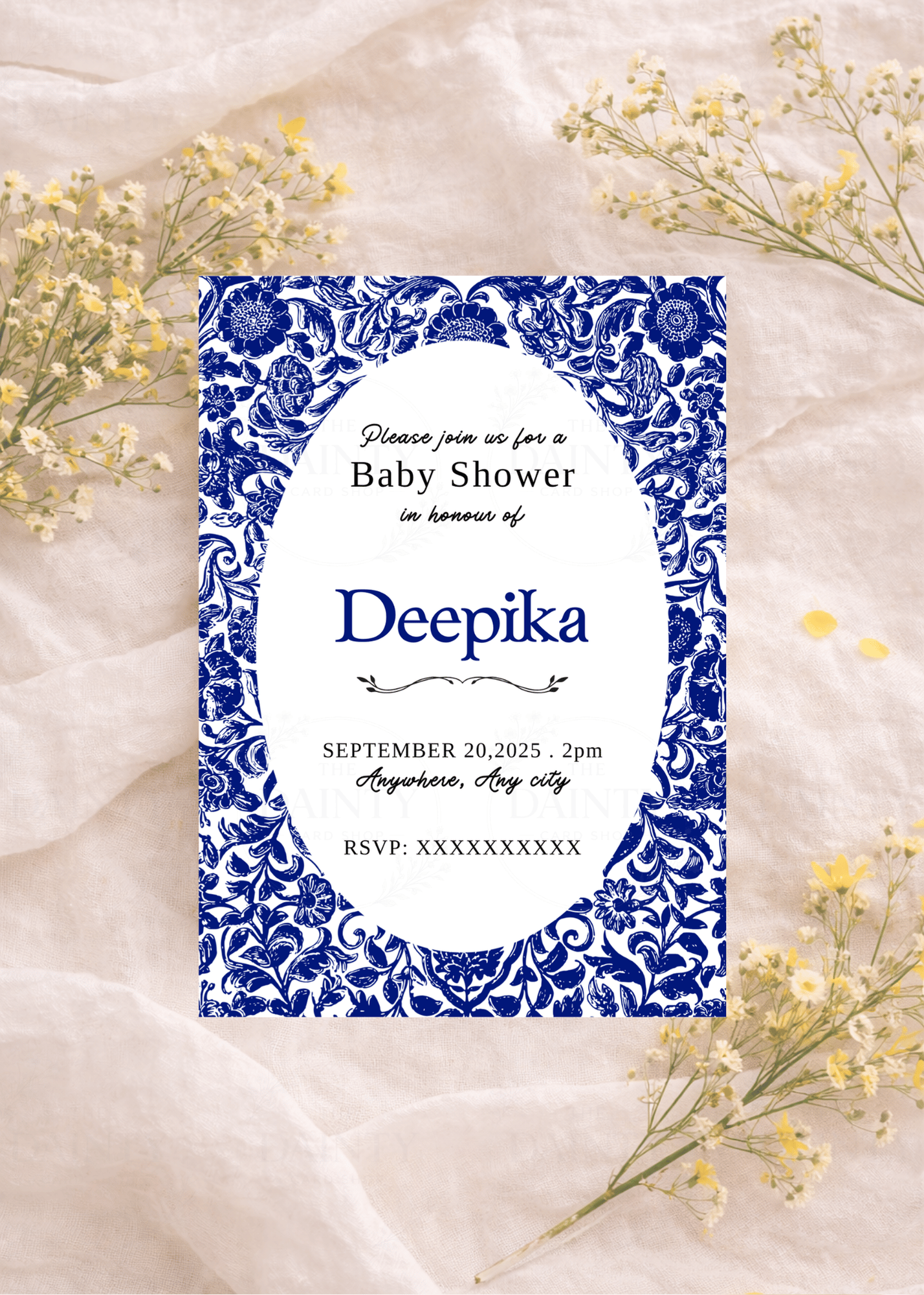 Dainty blue | Baby shower Editable Digital Invitation Template | Canva Invitation | Printable & WhatsApp Invite | Instant Download