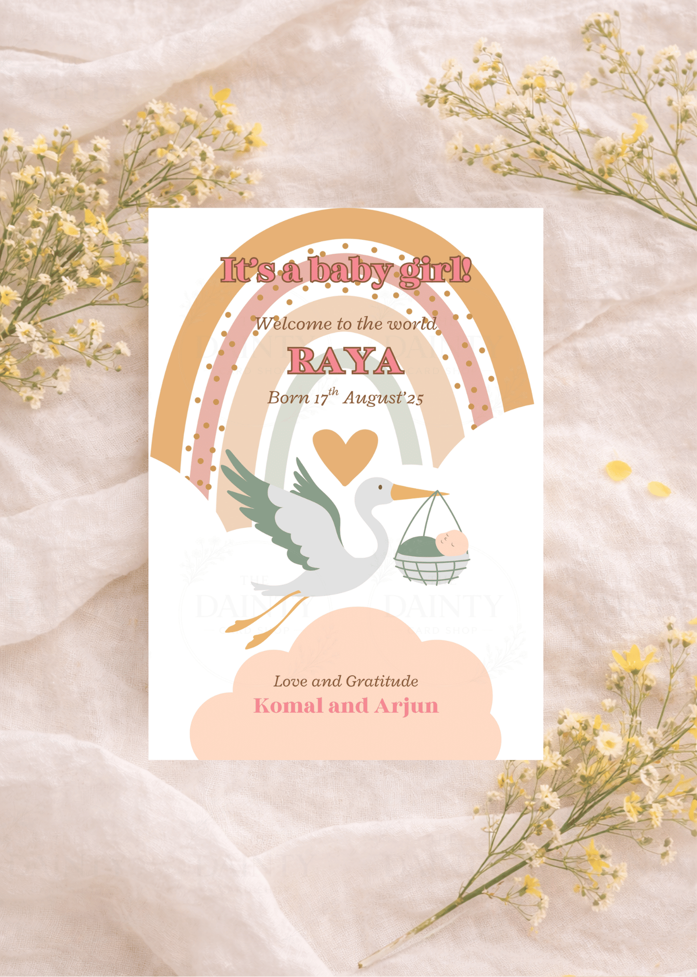 Rainbow and stork | Birth announcement Editable Digital Invitation Template | Canva Invitation | Printable & WhatsApp Invite | Instant Download