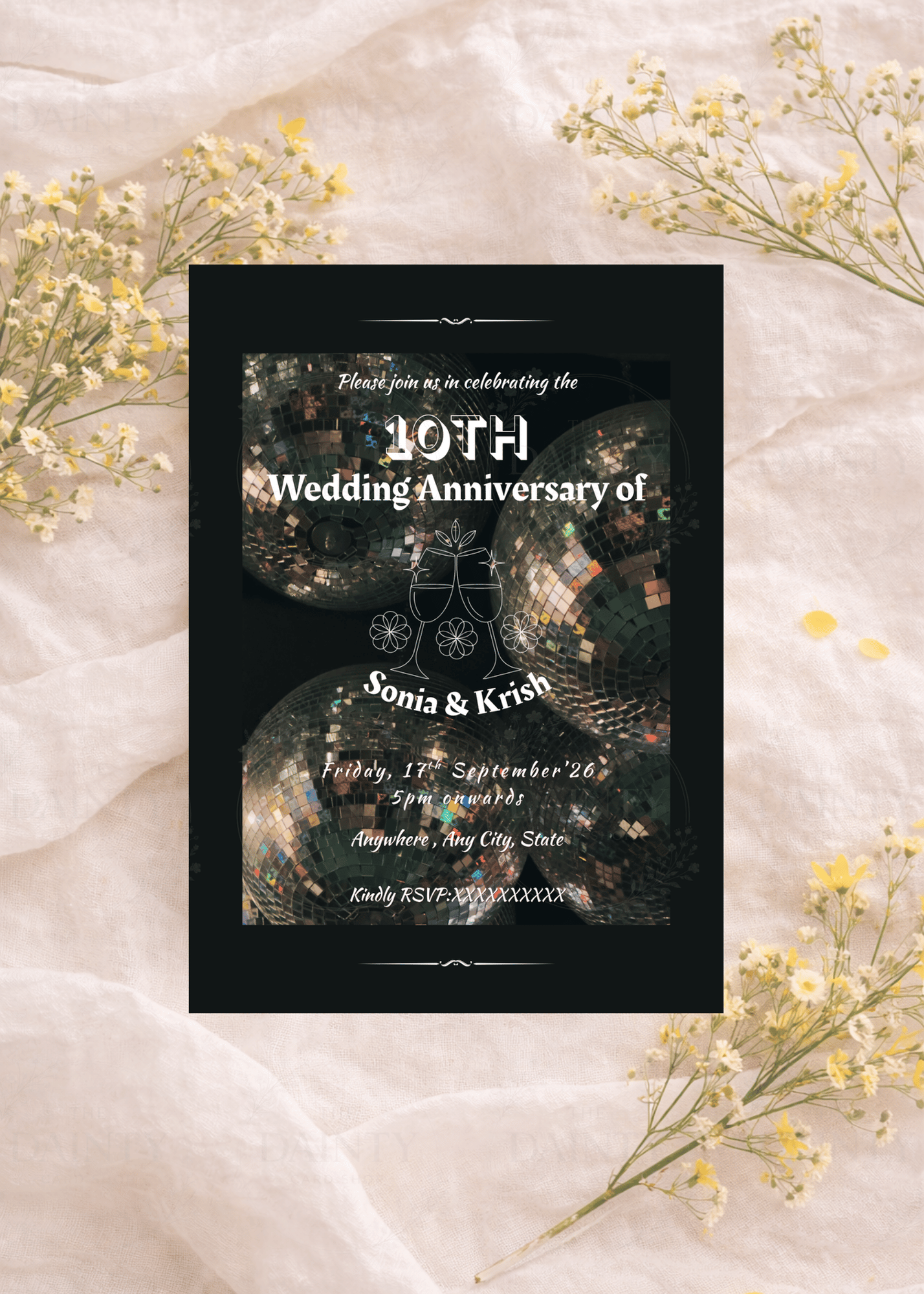 Disco days | Wedding anniversary party Invitation Template | Canva Invitation | Printable & WhatsApp Invite | Instant Download