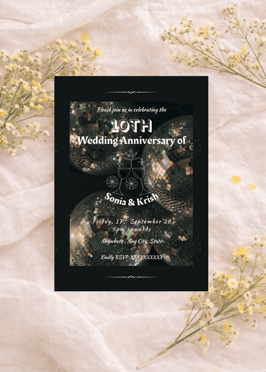 Disco days | Wedding anniversary party Invitation Template | Canva Invitation | Printable & WhatsApp Invite | Instant Download