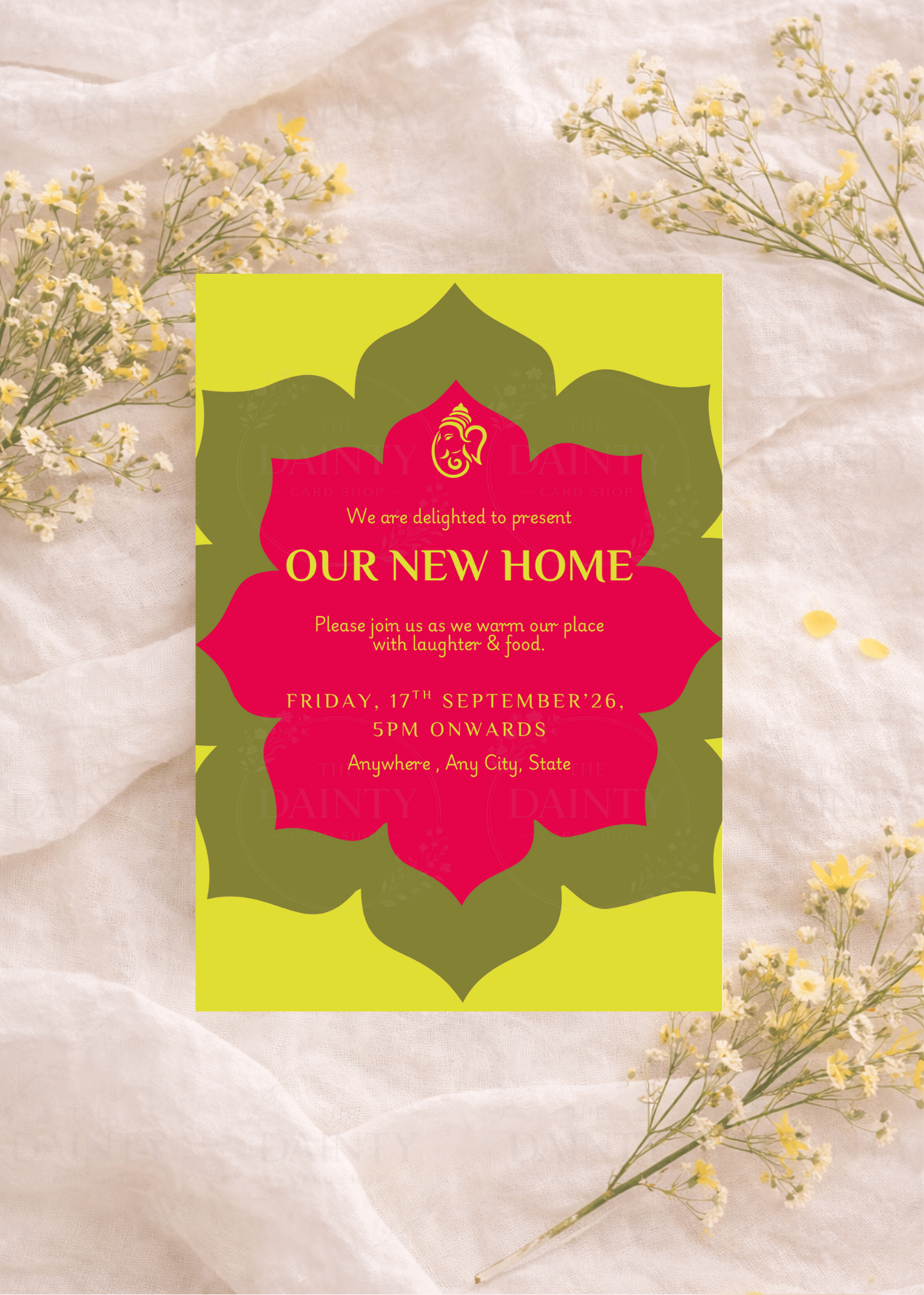 Vibrant Ganesha | Housewarming party Editable Digital Invitation Template | Canva Invitation | Printable & WhatsApp Invite | Instant Download
