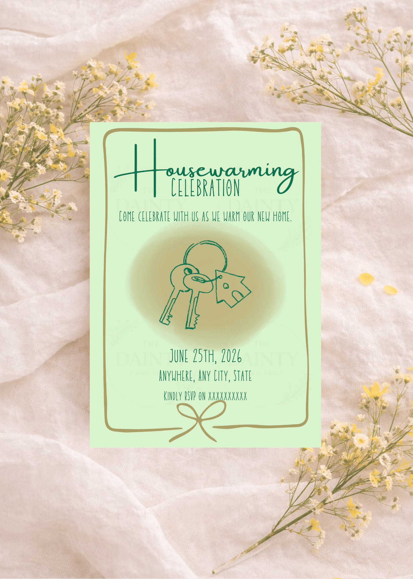 Green minimal | Housewarming Party Editable Digital Invitation Template | Canva Invitation | Printable & WhatsApp Invite | Instant Download